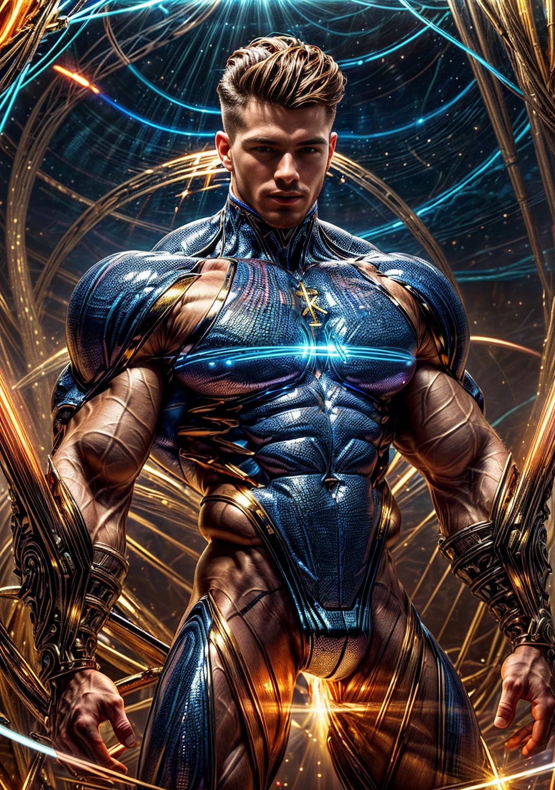 ((um homem ,)),(( olhos azuis detalhados, looking at the camera)), (( men in various positions)), (( with amulet around the neck)),(( pernas fortes)), (((peito forte)),(( Man, com um rosto perfeito)), (((Um verdadeiro rei)),( ao fundo: Antares Station with Spacecraft Landing Gear , estrela Antares, )), ((uma cidade estrela de Antares)), ((homem forte e sexy nu)), ((Antares Station)). 32k ultra |, Ultra HD |
