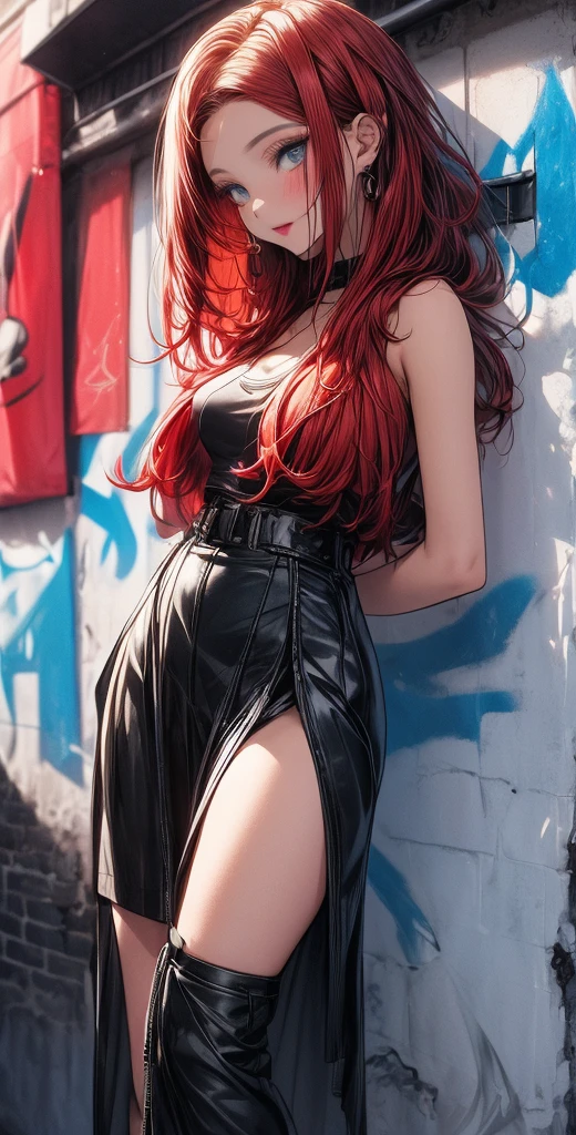 redhead woman , From behind, look at the darker and darker enchanted forest