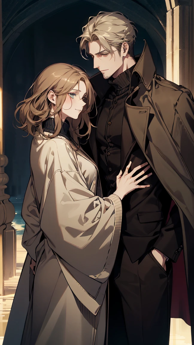 (((a man and woman couple posing dynamically, each one with their respective Lora)))At the heart of an incredibly realistic work of art., The neocruz man, or man , Midway transitions under the cover of night.. His muscles ripple and long black hair with a Count Dracula-style beard. , beautiful hugging woman.. He finds himself before an adult vampire junkotvv woman with (cat ears)., Her sleek leather outfit hugs her curves in a seductive way. its length, cabello negro con cat ears cae en cascada por su espalda, covering his face while putting up fierce resistance.. The captivating scene comes to life through fantastic realism., with every detail meticulously represented for the best sensory experience at night and under a full moon, on the outskirts of a gothic style castle.