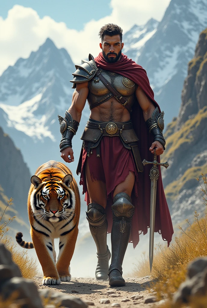 Epic warrior with a lion 