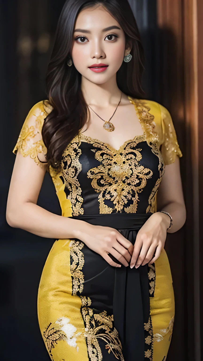 a beautiful girl, detailed body tattoos, wearing kebaya dress, beautiful detailed eyes, baby face, cute girl, huge breasts, earrings, necklace, Javanese ornaments, open your legs, photorealistic, 8k, masterpiece, highly detailed, digital painting, vibrant colors, dramatic lighting