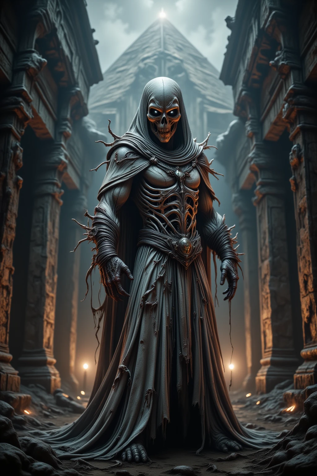 A death evil king With a crown of thorns, with an imposing pose