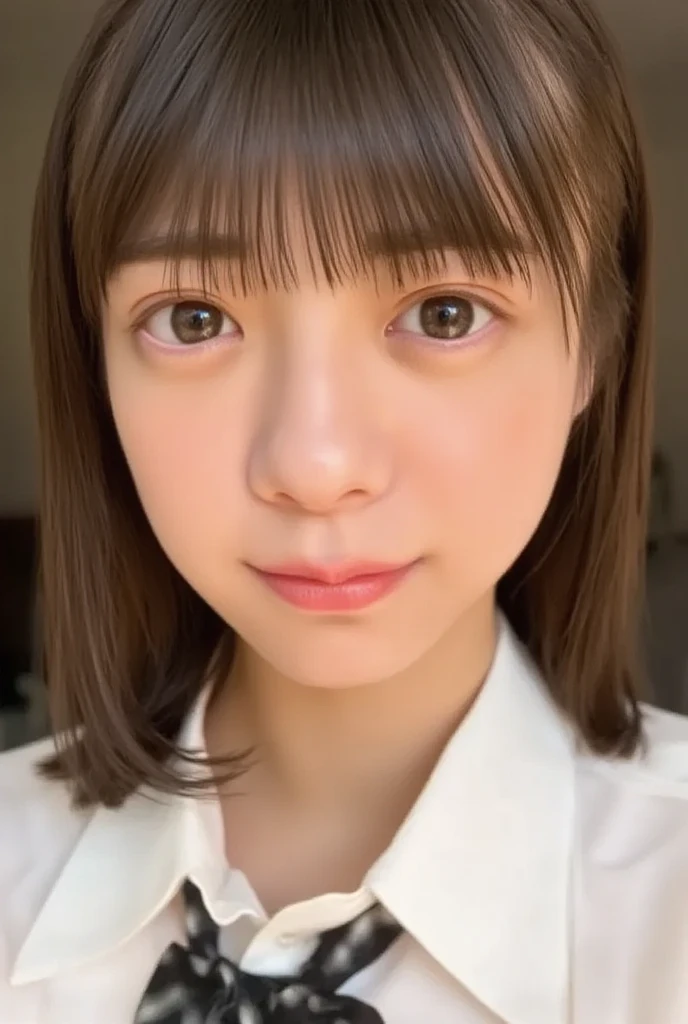 (hyper real stick:1.4), (realistic:1.4、ideal body proportions:1.4、Beautiful symmetrical face、bangs:1.4、shiny hair:1.4), debris flies、highest quality、強烈なハイライトを持つ美しく詳細な女性eye, very detailedなeyeと顔, beautiful and fine eye, that&#39;that&#39;that&#39;that&#39;ridiculous, unbelievable that&#39;that&#39;that&#39;that&#39;ridiculous,cute笑顔、 Super detailed, High resolution, very detailed, highest quality, Masseter muscle part, ((japanese girl&#39; high school uniform)), very detailed, 8k wallpaper, growing up, finely, Masseter muscle part,, highest quality, very detailedなええとユニフォーム8k壁紙, light shines on your face、movie lighting、28 year old female、((dynamic pose))、(half)、(very tall supermodel:1.4、Sit cross-legged with your knees bent, brunette, medium short bob hair、long neck、Please tell me your year&#39;eye、Rashi&#39;beautiful teeth、cute、とてもcute、Beautiful woman full of charm:1.4、{Huge|big|Hugeな|mega} chest:1.4, cleavage