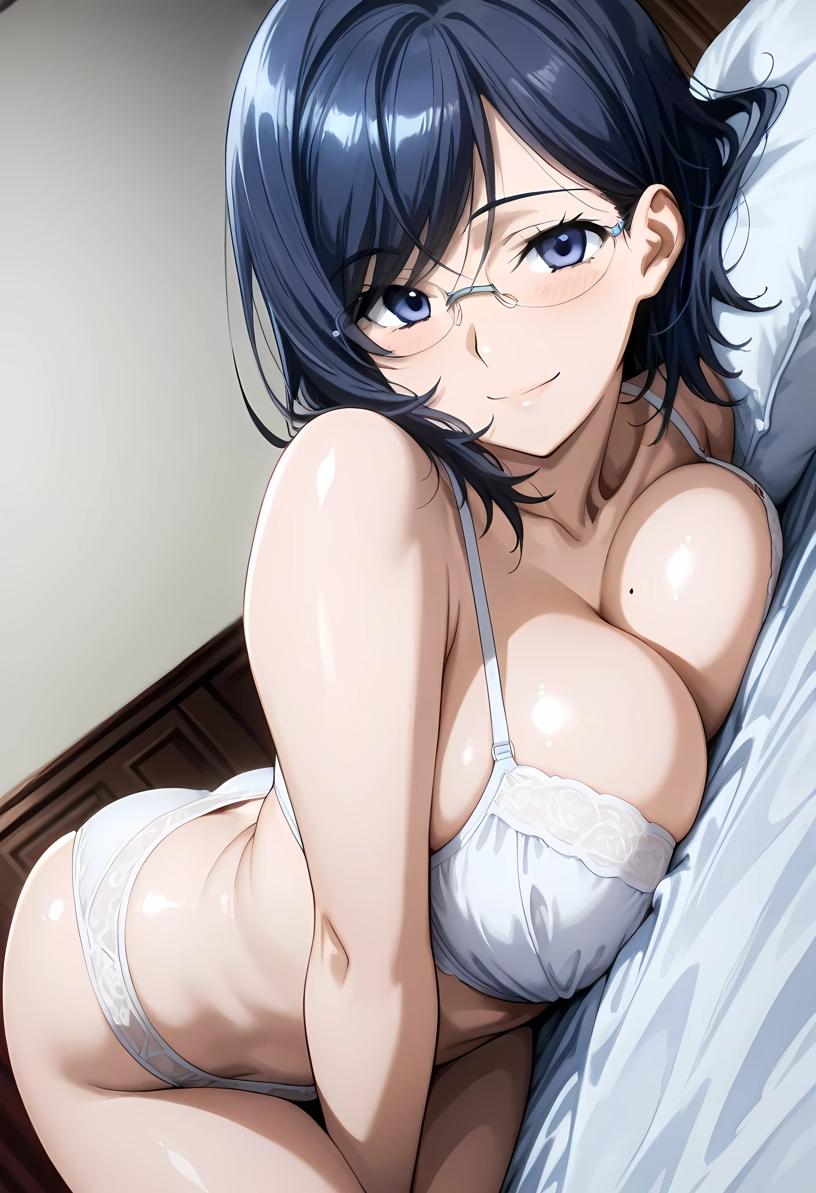 fille-d-anime-en-sous-v-tements-blancs-allong-e-sur-un-lit-avec-la-main