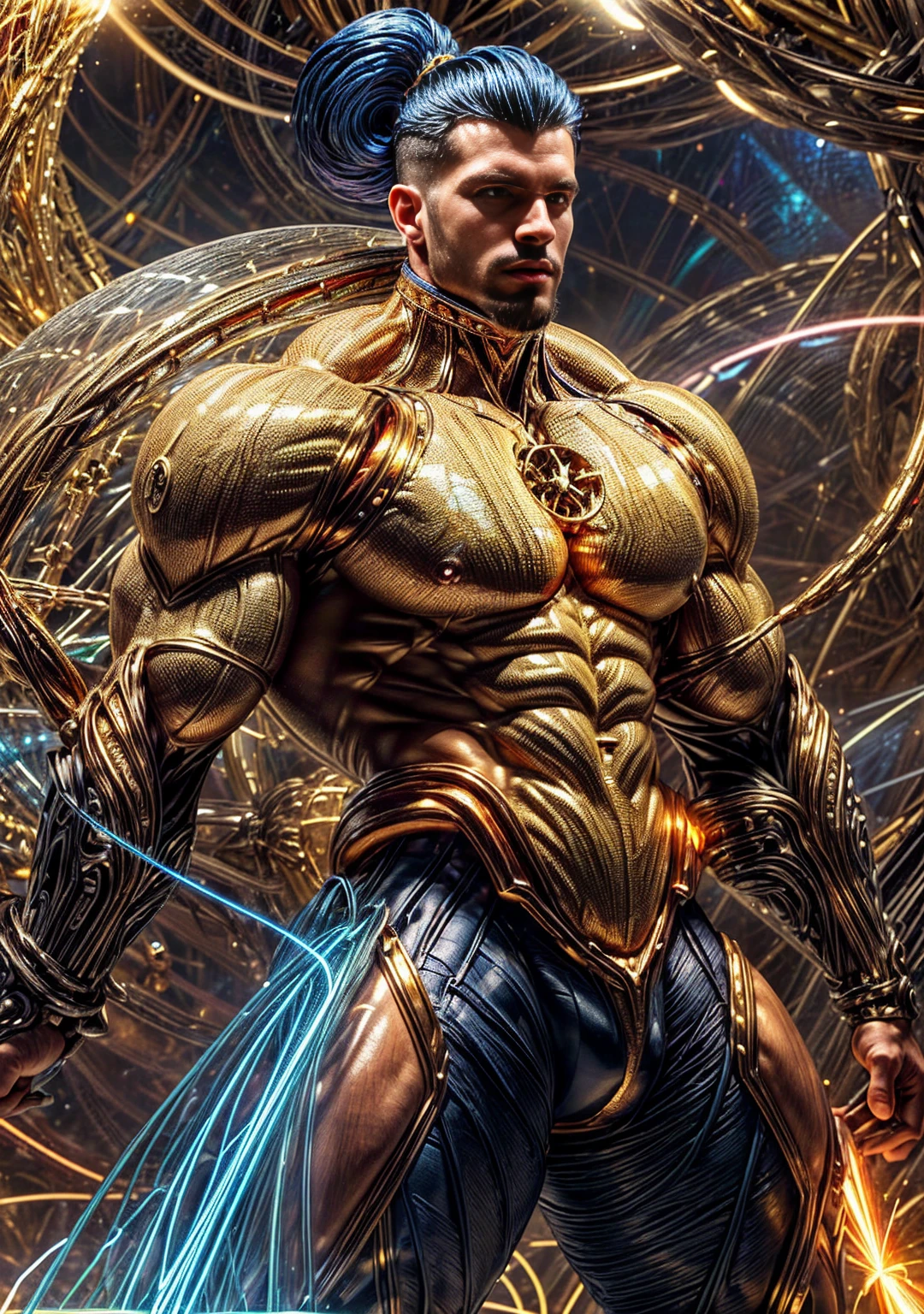 Cyberpunk Muscular Golden Sparkling Man