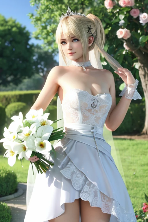 The cherry tree、Full body posture、8K、realphoto、超A high resolution, Master Parts, Best Quality, nffsw , cinematic images,Lovely girl、ann、18year old、Anglo-Saxon、二重まぶた、drooing eyes、Very big eyes、Dark eye shadow、The lips are very thin、The nasal muscles stretch beautifully、the tip of the nose is small,,,,, ighly detailed , Dark gold hair、Straight short hair、ssmile、 Sweet look 、a very beautiful woman、legs are long、 Very clear shadows , jewely , A sexy , A detailed eye, very intricate, shiny skins , Perfect Brilliant, Perfect Lighting, Dramatic shadows ,White tiara on head、Greek see-through white dress、Dress is a see-through mini skirt、See-through white lace angel wings behind shoulders 、High Heel Glass Shoes、Lace white gloves、holding a bouquet of white flowers with both hands、White see-through veil from the back of the head、Silver necklace around the neck、