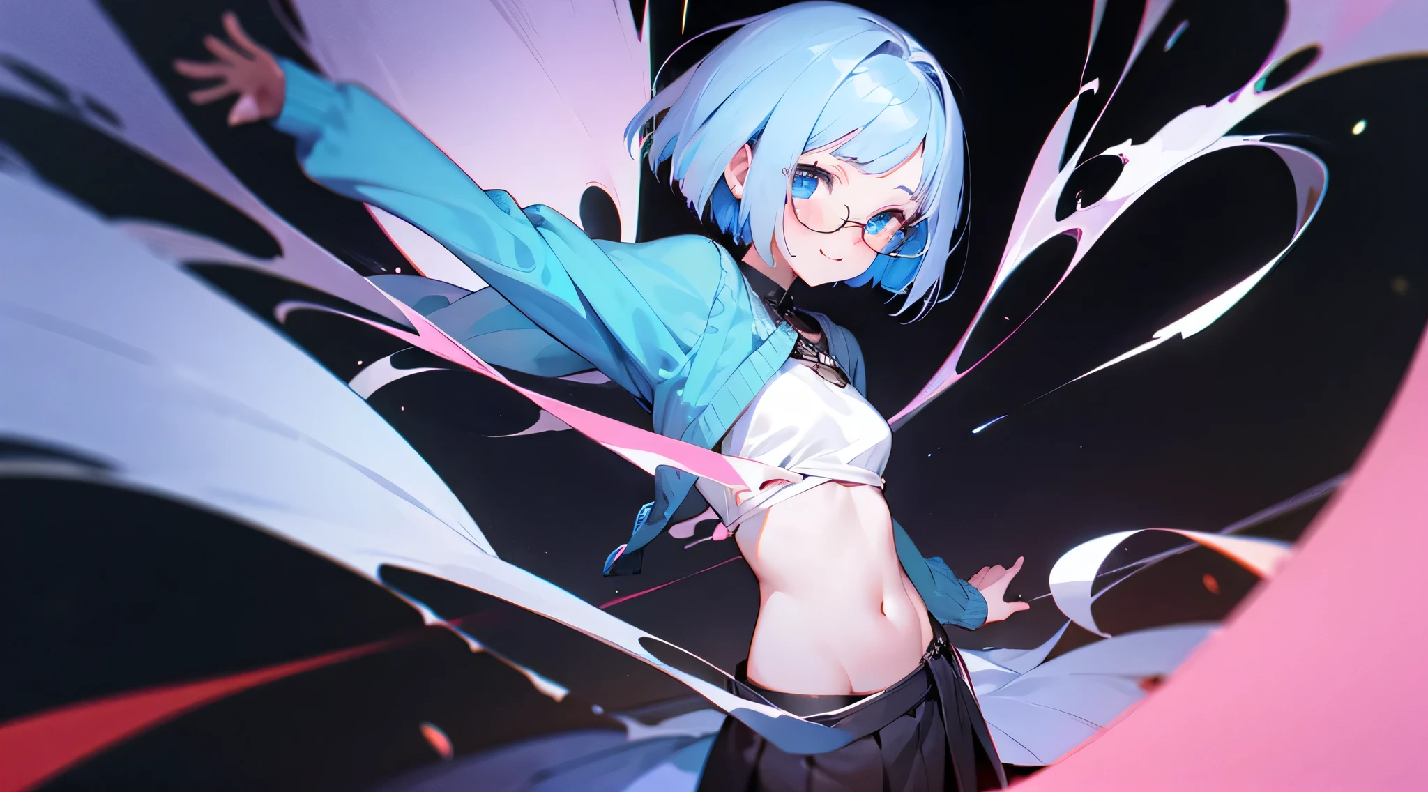 (Super detailed、Ultra-high resolution、Detailed Background)、((Flat Color))、((colorful))、((浮かぶcolorfulな水))、One female secretary in the office、body paint、Pop tattoo on the butt、Big Breasts、Sexy Random Pose、Low angle from behind、Beautiful ass、Buttocks up、
(Medium Hair、Silver Hair、hair ornaments、Glasses)、Beautiful blue eyes、Beautiful red lip、(Office Suits、blouse、Micro Mini Skirt、choker、Black knee-high stockings、garter belt）、TWICE&#39;s Tzuyu&#39; on pause、（fun、smile、A rich expression）