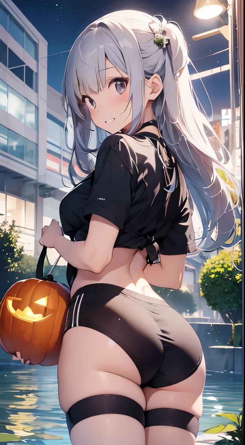 , Cute_Face, Cute eyes, Anime Face, 8K, masutepiece, Big_boobies, A little hot girl goes on a ghost hunt in a haunted house (Halloween) Night, Spooky, Vampire bats, Ghost Hunting, Big_Ass, Perfect ass perfect,Hand,Fingers, from a_Behind, (on the lap)