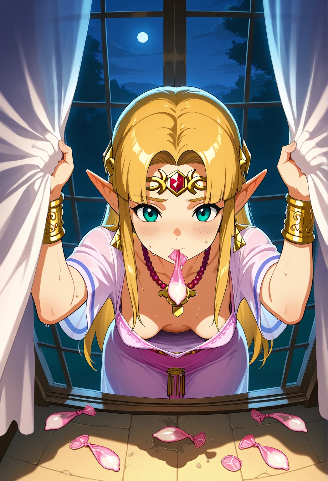 Sexy elf with large breast , tanned hot , pointy ears , kimono , nude