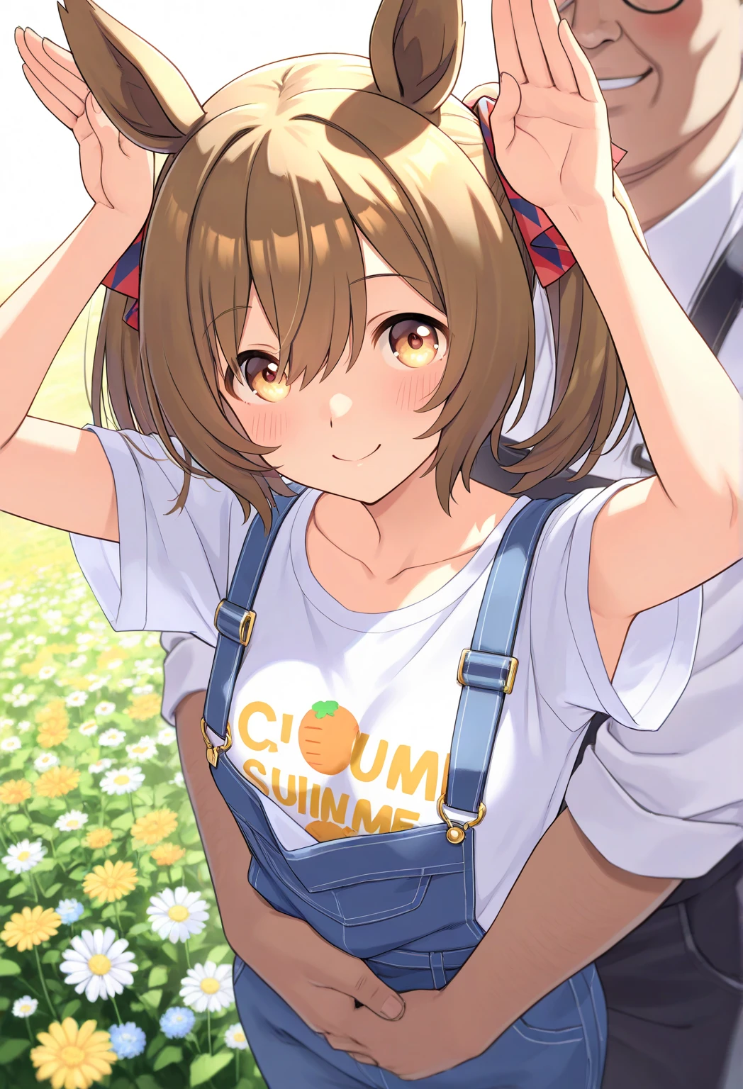 (score_9,score_8_up,score_7_up),(anime:1.2), looking at viewer, (contrasting colors, bright colors:1.1), 1girl, 1boy, dark skinned male, male head out of frame, groping, breast grab, ntr, netorare, blush, lathe male, size difference, (Hana_Midorikawa:1.2) , smile, school uniform, blunt bangs, yellow lipstick, eyelashes, (outside school, detailed background:1.2),
