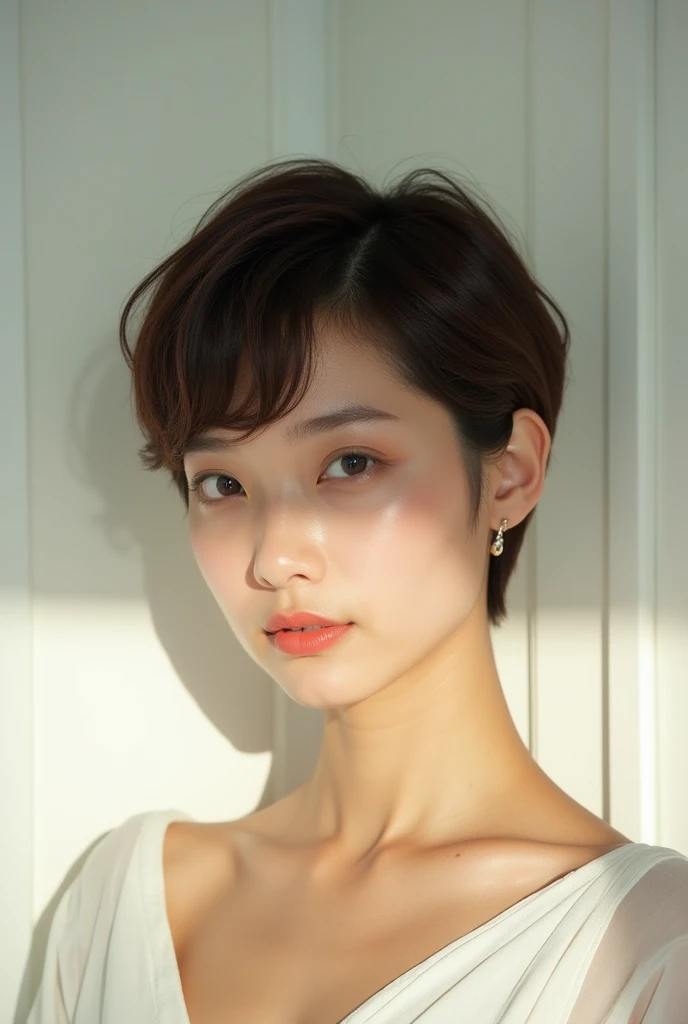 (Highest quality:1.4),(masterpiece:1.4),(Realistic:1.4),(超High resolution, RAW Photos:1.4),(High resolution, Ultra-detailed:1.2),Photo of an 18 year old girl,Happy,Ray Tracing,Detail Shadow,Shot with Fujifilm X-T4,85mm f1.2,Sharp focus,Surrounded by flowers,(masterpiece),((Very detailed)),(Highly detailed CG illustrations),(Expressionless),(Highest quality:1.2),(One girl:1.2),High-quality texture,Intricate details,Detailed Texture,High Quality Shadows,Realistic facial expression,Beautiful and delicate face down to the last detail,Beautiful and delicate eyes,Brown pupil,Perfectly balanced face,Depth of written boundary,perspective,20th Generation,Narrow Face,(Big eyes:1.4),blush,Glossy Lips,Perfect body,Lean Your Body,(Tight waist:1.3),Large Breasts,clear_image,(Shiny skin),Focus Only,(Brown Hair),(Striped Hair),Light source contrast,((Very short bob hair:1.5)),Unique,((Upper Body:1.3)),(30 ear piercings),((Golden hair color:1.4)),(black hair ornament,New York Yankees:1.2),((cigarette))((Black and white photography:1.6)),(((Completely naked))),(((nsfw))),((((全身Completely naked)))),((((Completely naked)))),(((((Completely naked)))))