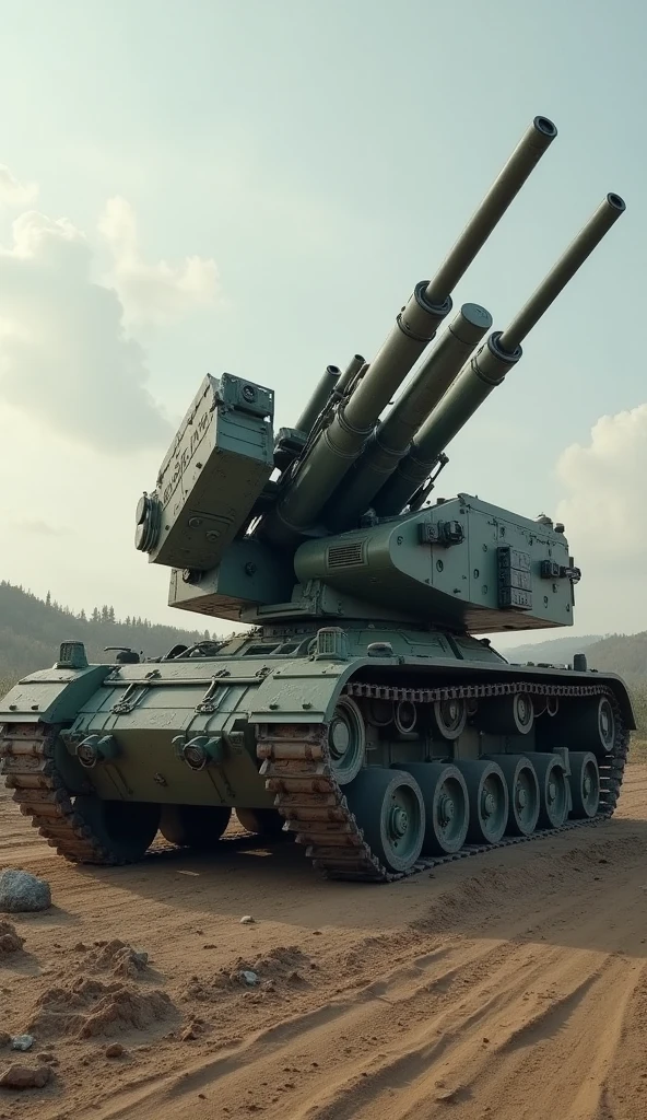  The Giant Mortar anti-aircraft gun，Anti-aircraft weapon ，， Alien Hi-Tech Armor Layer ， Alien Hi-Tech Bionic Turtle Shell Armor， Alien Super Luxury Car ，Alien combat vehicles， Alien Tank Rocket Launch Bin ，anti-aircraft bazooka  ， Heavy Armored Tank Vehicle ，Giant Cannon ， High Density Nano Alloy Steel Armor, powerful and dominating ，Science Fiction。 has a clear body structure ，Overall low ， and looks like an intercontinental missile missile tank launcher， covered with heavy alloy armor ，High-tech armor housings，, excellent defensive performance 。 equipped with strong tracks at the shortest part of the base ， has excellent off-road performance 。配备一门大功率The giant mortar   。