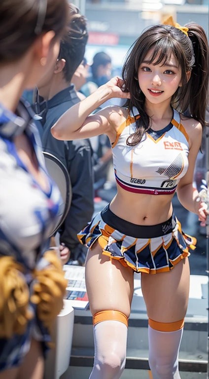 (8K、top-quality、masterpiece:1.5)、(realisitic、Photorealsitic:1.5)、Beautie:1.2、24 year old、cute little、(A smile:1.6)、(Open your mouth slightly)、((cheer girl:1.8))、(skirt by the)、full body Esbian、((toppless))、((top-quality))、((ultra-detailliert))、The background is the stadium、Floating hair、hairstyle is short bob、(Soft boobai)、Beautiful detailed body、Detailed eye、(top-quality)、cleavage of the breast、1 persons、Sexy navel、thighs thighs thighs thighs、s ass、Cheer Dance Club、big eye、japanes、Cheer Dancer、Latina