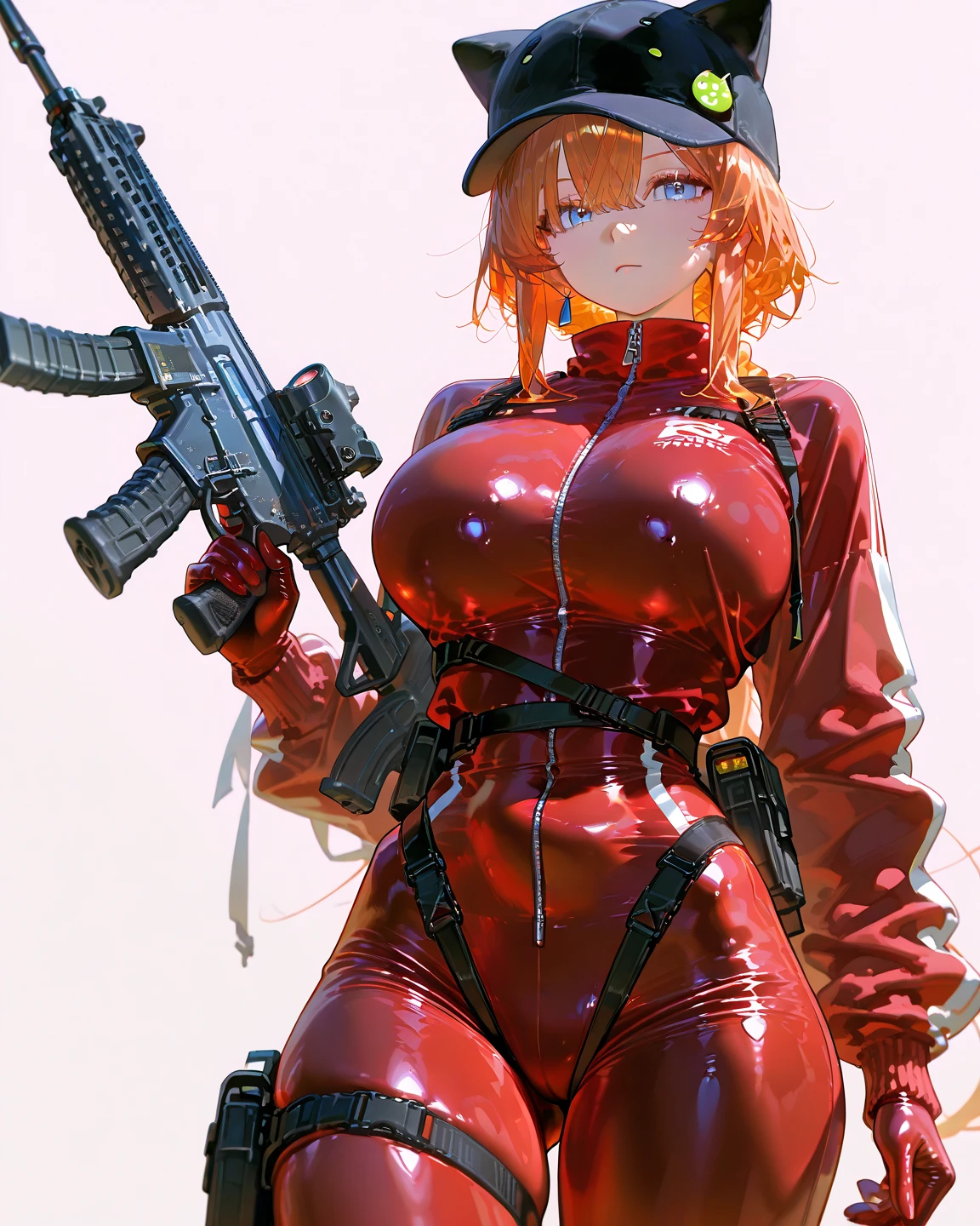 young girl, long red hair, punk haircut, turquoise eyes, Scars, punk make-up, leather jacket, Burns, ripped clothes, madness, smirk, Masterpiece, highly quality, show ass, tiny ass, thin leg, butt holding