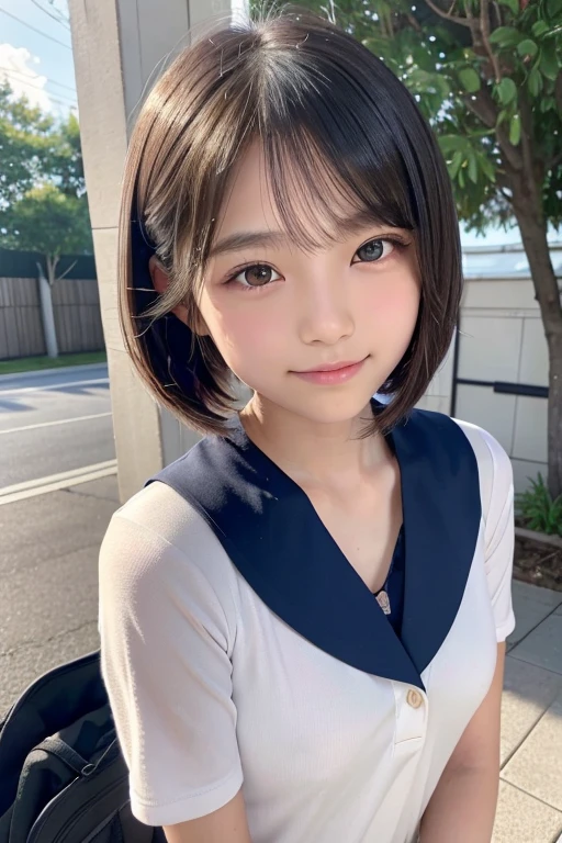 Japanese、18-year-old、Very slim、((Smiling))