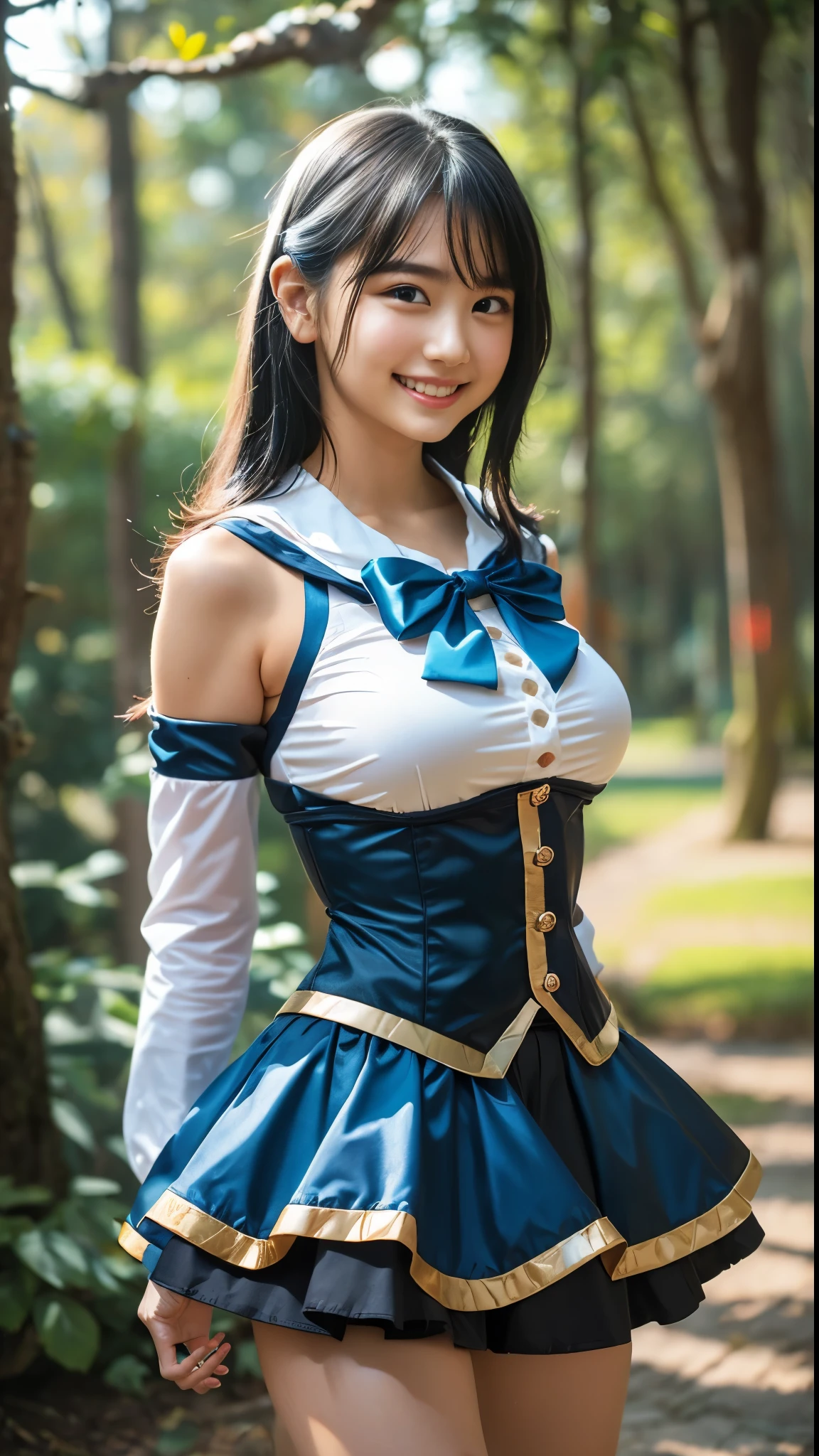 Arafed asian woman in a blue and white dress posing for a picture ...