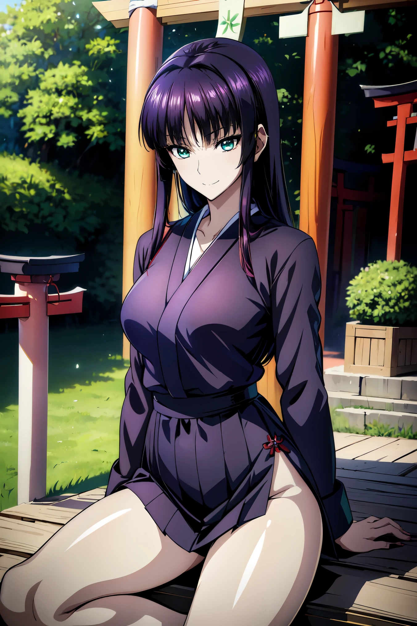 赤 purple hair, green eyes, eyes like jewels,((Priest))),(((shrine))),((( torii gate ))),(((Priest服))),Vermilion also ,Priest服を着た女の子,Connect UHD and 8k, 長い赤紫髪と green eyesをした anime girl , anime moe art style , 若い anime girl の接写,  smooth anime cg art  ,美しい アニメ  high school students,  anime moe art style ,  super real high school girl , Seductive  Anime Girl ,  anime girl , 魅力的な anime girl ,  super real high school girl ,  Anime Girl , 8k uhd,  high resolution,  highly detailed CG  ,  high quality shadows, Detail A beautiful delicate face in a black leather costume  , Detail beautiful Delicat eyes,break(Ultra High Definition 8K Wallpaper ),(Highly detailed CG 8k wallpaper),Makima ( Chainsaw Man ), skasaha (destiny/  Grand Order Required ),Reika Shimodaira , nothing , fluttering background {x} extremely delicate and beautiful CG illustration,最 high quality, Realistic Feeling ,Realistic Fabric, realistic texture,(((masterpiece))), (((最 high quality))),8k,32K,​masterpiece,  beautiful attractive anime woman  ,  ultra definition  , more details, high resolution, super real high school girl ,Masseter muscle area, 最 high quality,  high quality,  high definition  ,  high qualityなテクスチャ,  high qualityシャドウ,  high details, Finely Details ,1 personの少女, high school students,Alone,I,Just One, alone,1 person, mature vibe ,Beautiful long legs, beautiful breasts, beautiful thighs, Tight Legs ,The beauty of the footstool, big breasts、 Slim waist,Mature body girl,赤 purple hair,赤 purple hair, purple hair,Blackcurrant colored hair,Silky smooth hair, colorful hair, straight hair ,smile,Happy Smiling , lively expressions,かわいいsmile,Cool Beauty, beautiful woman, pretty face, Beautiful realism, seductive look , Bewitching looks ,Quiet look,  beautiful hair,smile, colorful eyes, green eyes,Jade green eyes, beautiful eyes, bright eyes,Delicat eyes, Jewel Eyes ,Jade Eyes, droopy eyes ,((( green eyes:1.5))), enchanting face ,8 heads, statue :171cm,彼女は首に necklace身に着けています, necklace, ビーズ necklace ,Magatama Accessories,smile, enchanting face ,Model Photo,  high details, 【Contemporary, Romanticism,  realism, Hyper- realism,  Cinematic Lights,  RAY TRACING, Fuji Color, ((( cowboy shot looking at the front))), 8k,  more details,  accurate, 最 high quality, ,  more details, standing,  wearing clothes  ,Winter Sky,blue sky, Witch Uniform, kimono, kimono