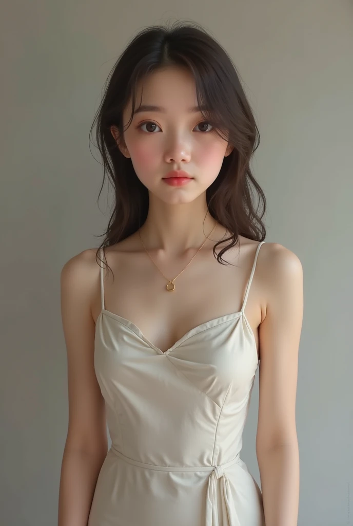 ((Midnight, Best Quality, 8k, Masterpiece :1.3)), Full Body, Long Legs, Sharp Focus : 1.2, Pretty Woman with Perfect Figure: 1.4, Slender Abs: 1.1, ((Dark Brown Hair, Big:1.2)), (Short Torso, {{{Very Long Legs}}}, {{{Very Thin Waist}, {Very Small }, {{Very  Gathered}},
 {{{Different Clavicles}}},
{{{White skin}}}, {{{Light brown hair}}},
{{{Tiny head}}},{{25 years old}}}, {{{Waistshot}, {{{Emotionless face}, {Viewer}, {{ Height View}}}, {White Tube Micro Mini Dress}, {{{Body Conscious Dress}}, {{{Sleeveless dress with cleavage fully exposed, neckline plummeting}}, Thin white choker), (( Bedroom at night)), highly detailed face and skin texture, detailed eyes, double eyelids