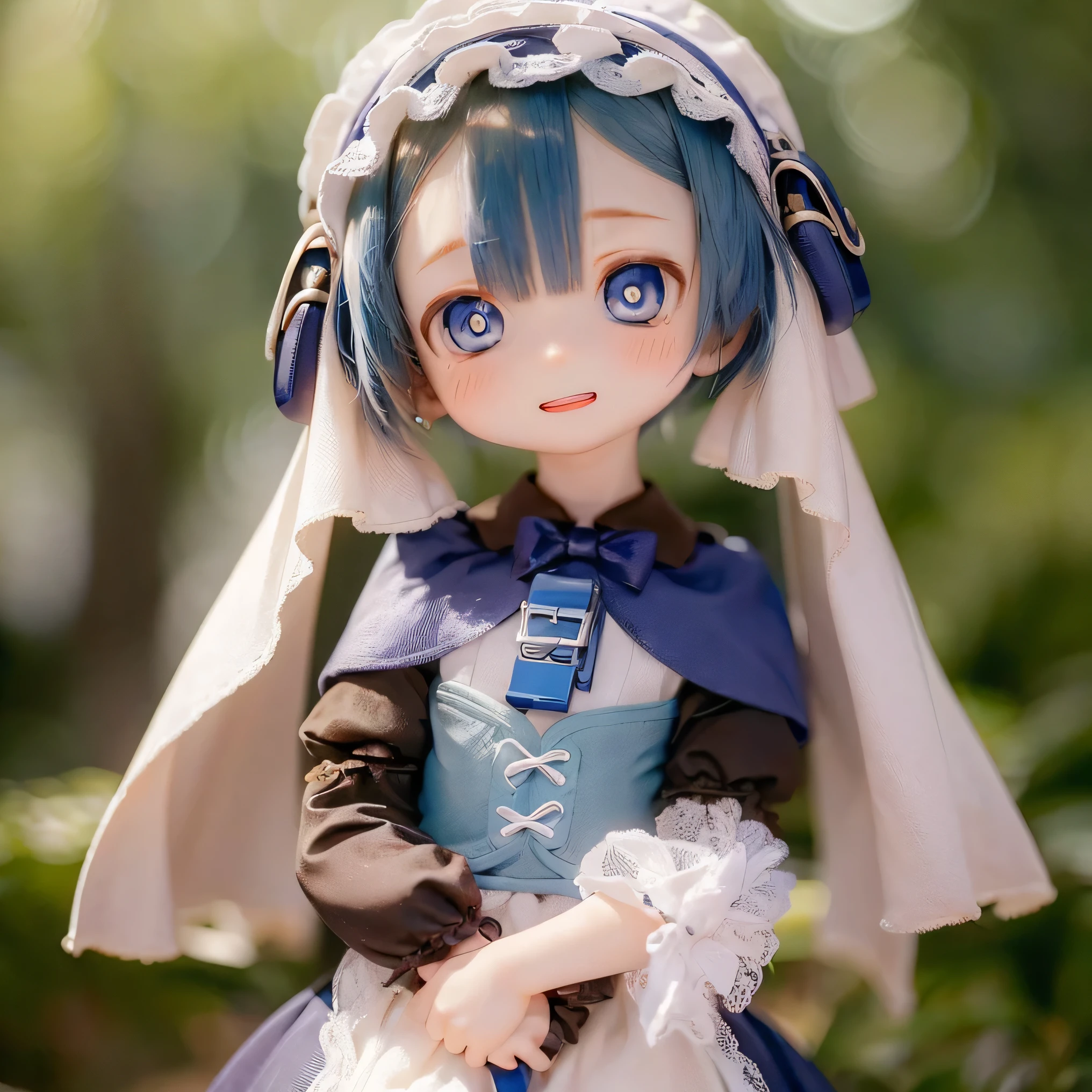 ( top quality , kampala , masterpiece :1.2), Crimson's hair is very smooth , is present :1.37, Made in Abyss ,( top quality , , 4K, Crimson's hair is very smooth , masterpiece :1.2), is present , , bright color, Concentration , studio lighting , Crimson's hair is very smooth explanation, professional , Anime, Shades of blue, natural light, , Blue Curly Hair, innocent expression , elegant look , long eyelashes 、 Looks like a face {x} , Expressive eyes , rosy cheeks , soft writing , wears gothic ta clothes a lot 、 Crimson's hair is so smooth 、((( cute standing pose ))) (((((whole body))))) 、((((( chibi))))) Laughter、 cute pose