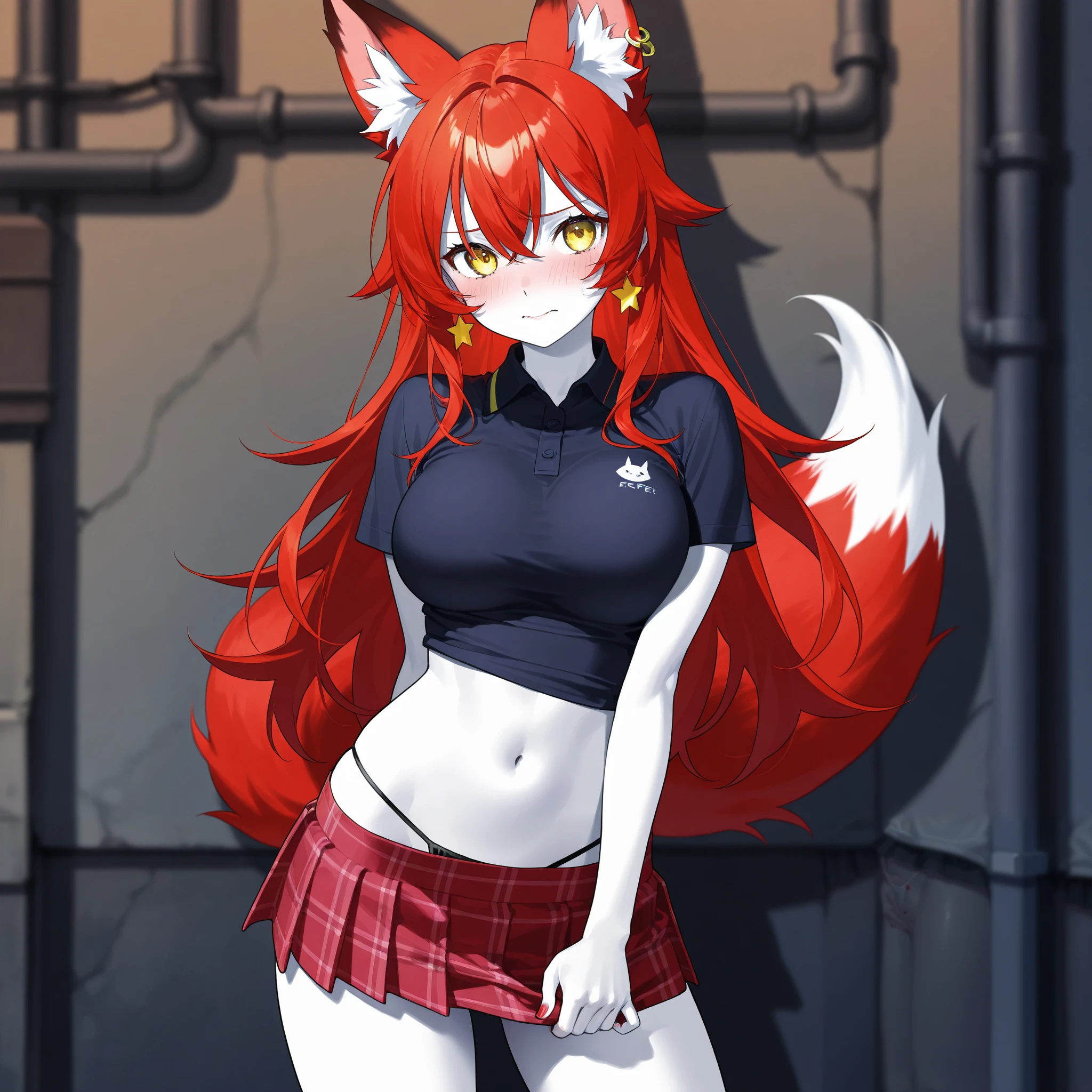 Red haired fox girl in a short skirt flashing her