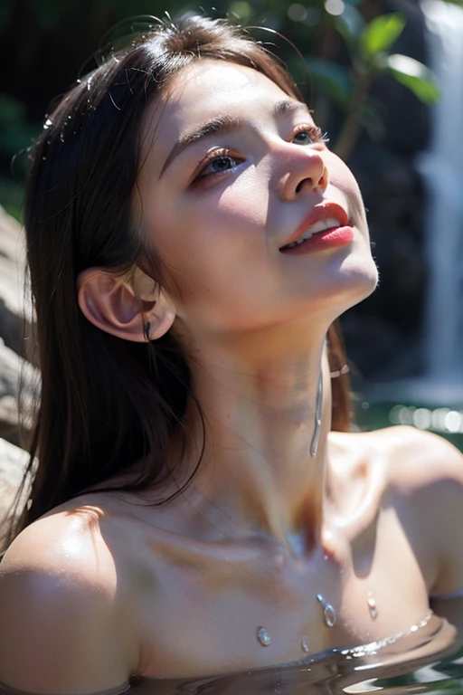 8k, masterpiece, RAW photo, best quality, photorealistic, extremely detailed CG unity 8k wallpaper, Depth of field, Cinematic Light, Lens Flare, Ray tracing, (extremely beautiful face, beautiful lips, beautiful eyes), intricate detail face, ((ultra detailed skin)) 1girl (highest resolution, distinct_image) best quality, 1girl, Tokyo street,night, cityscape,city lights, upper body, cleavage 8k, RAW photo, best quality, masterpiece,realistic, photo-realistic, (8k, RAW photo, best quality, masterpiece:1.2), High detail RAW color photo, professional photograph, (realistic, photo realistic:1.37), cinematic light, 1girl, Symmetrical, High Detail RAW Color Photo Professional Photo, [:( High Detail Face: 1.2): 0.1], (lora:PJ DH), Double braids, pores, real skin, breast focus, straight up, an  woman under a waterfall, body in contact with water and ripples around, clear clean water, shining eyes, looking at the audience, wet clothes, transparent clothes, wet body, wet hair, Tyndall effect, lens flare, shadow,, bloom, natural lighting, hard focus, film grain, photographed with a Sony a9 II Mirrorless Camera, by Laurence Demaison, gaze looking beyond,red blush,Strong sunshine,delicate and messy hair,realistic skin textures, Pronounced pores and skin wrinkles,tropical rainforest,((strong light shines on the face)), The upper part of the body, naked portrait, nude photography, detailed armpit, pussy pubic hair, shiny nipple, short hair