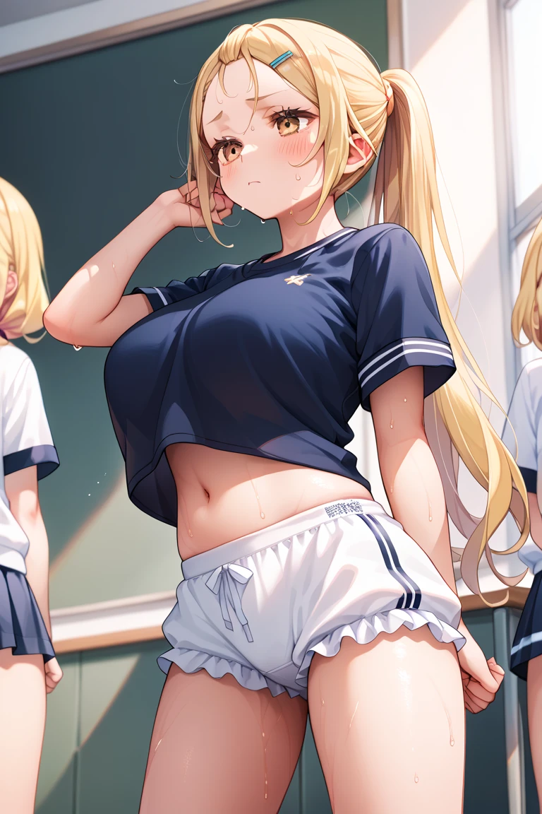 NSWF、((Many students:1.8) (profile:1.5),(looking away:1.2),(looking at another),bent over,((change clothes:1.4)),adjusting hair,hand on own face,(((arms behind head))),((Frolicking)),(Multiple women\(Stupid,smile,,JK,gyaru,blonde,Dynamic pose\),((View the whole body))、(Not aware of the shooting), Breaking Quality\(8K,非常に精細なCGユニットのwallpaper, masterpiece,High resolution,top-quality,top-quality real texture skin,Surreal,Increase the resolution,RAW Photos,Highest quality,Very detailed,wallpaper,Cinema Lighting,Ray-tracing,Golden Ratio\),(Long Shot:1.2) panties ((Dynamic Angle)),{{Random Pause}},((((Dynamic pose)))),((from below:1.6)),{{changing clothes}},(((school uniform))),((serafuku)),((Pleated skirt)), ((( みんな同じデザインのを着ている))), (((Everyone is wearing the same navy blue skirt))),(((Black knee socks))),(((Black knee-high socks)))、(((Black Pantyhose))),((Multiple women)),(((multiple girls))),((group picture6+girls)),((Harem)),((Group shot)), 18-year-old、high school girl,(((Fashionable underwear))),((((Bra and panties are the same color))))、((Beautiful woman))、(((Random hairstyle))),(((Random hair length))),(((Random hair color))),Mid-chest,((the body is slim)),Small Head:1.3,((skinny)),((Oily skin,Glowing Skin,Shiny skin,Sweat:1.4)),(((Slim and long legs)))、