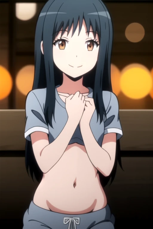 source_anime,cowboy shot,Idealized Forms,Natural Light,details background,blurry background,extremely detailed,hatsushimoKC, (left(white)right(blue))headband, (black)long hair, (low-tied)hair, (black)hair, small breasts,(petite),(aga),nude