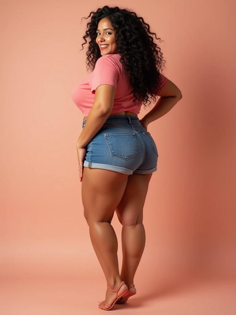 1woman 30 year old, solo,full body,feet touching the floor,straight hair,looking at viewer, detailed eyes, shy smile,jewelry, medium breasts, earrings,belt, blue denim jacket over tight soft purple t-shirt,mini skirt,shiny pantyhose,gray ankle boots, necklace, bracelet, lips