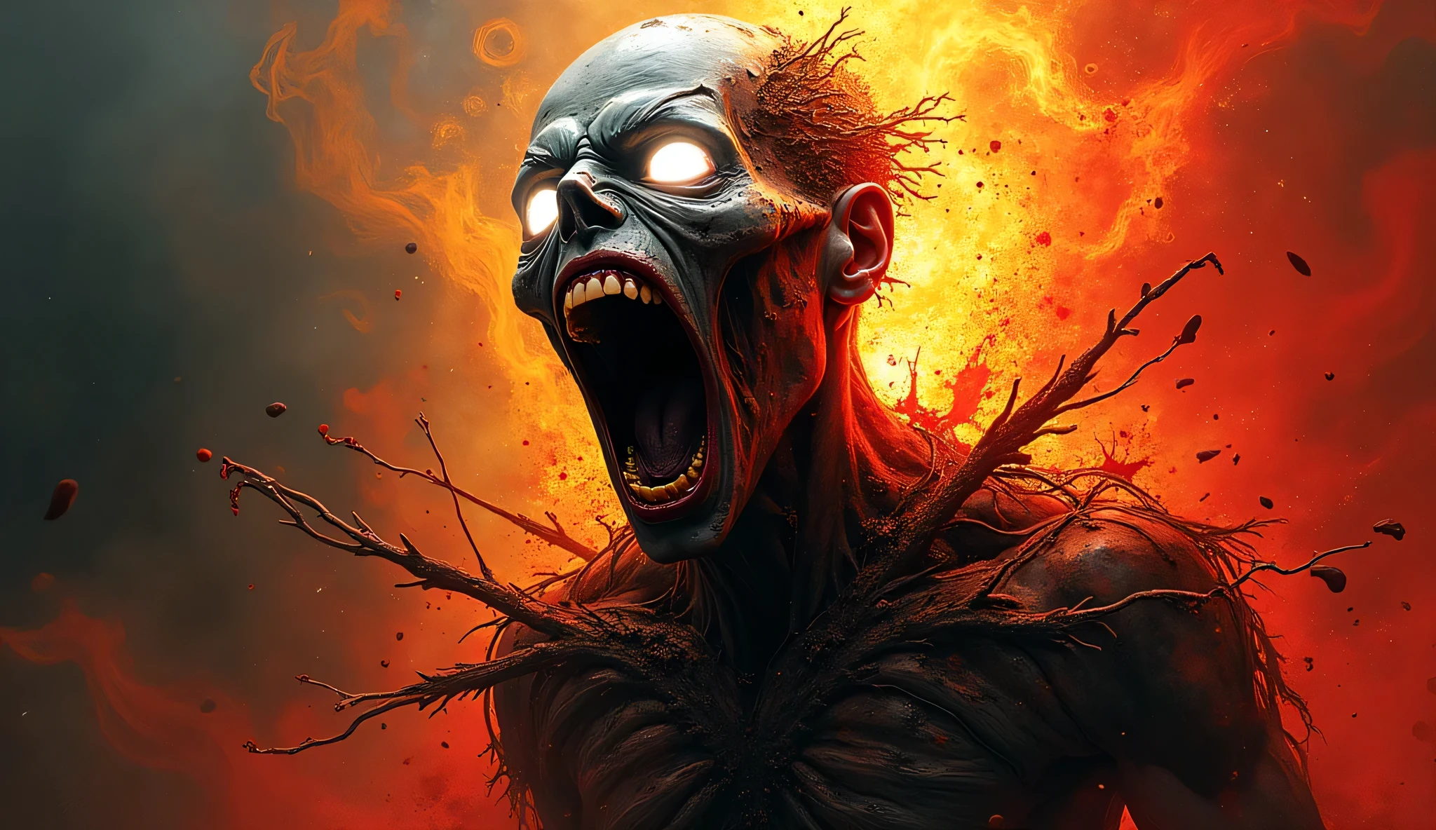 horror inside eyes explosion, madness atmosphere