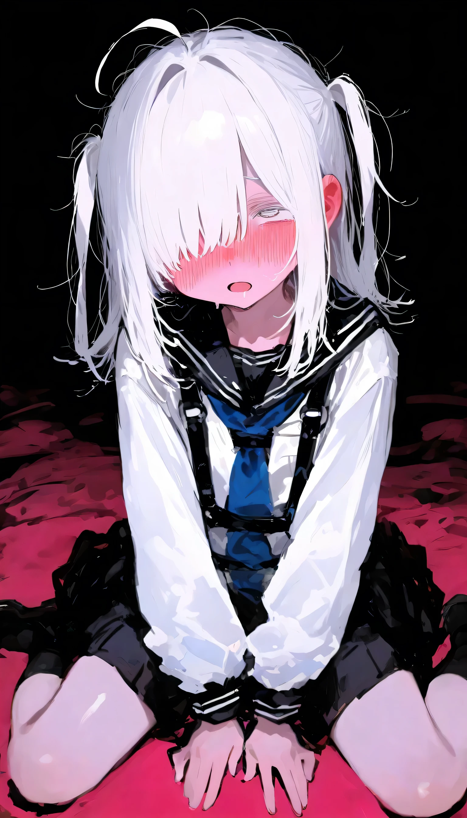 Anime girl sitting on the ground with her hands on her knees - SeaArt AI
