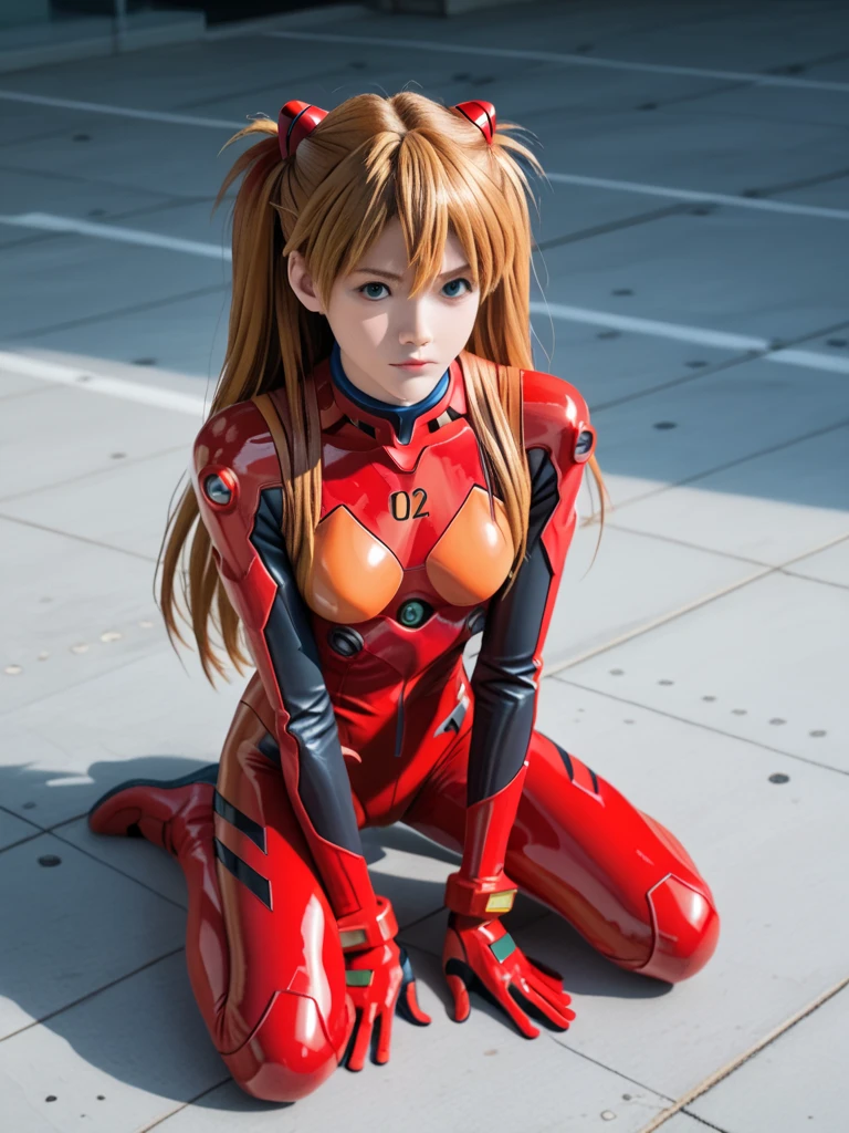 anime - style woman in red and black outfit holding a red rope, full body zenkai! asuka suit, asuka, asuka suit under clothes!, asuka langley soryu, asuka langley, asuka langley sohryu, asuka langley souryuu, beautiful asuka from evangelion, asuka from evangelion,vacuum combat suit,No.2 engine cab,asuka,golden hair,Long hair,Loli little face,Pretty little face,Pretty girl with little face,She holds a red plastic sprinkler head