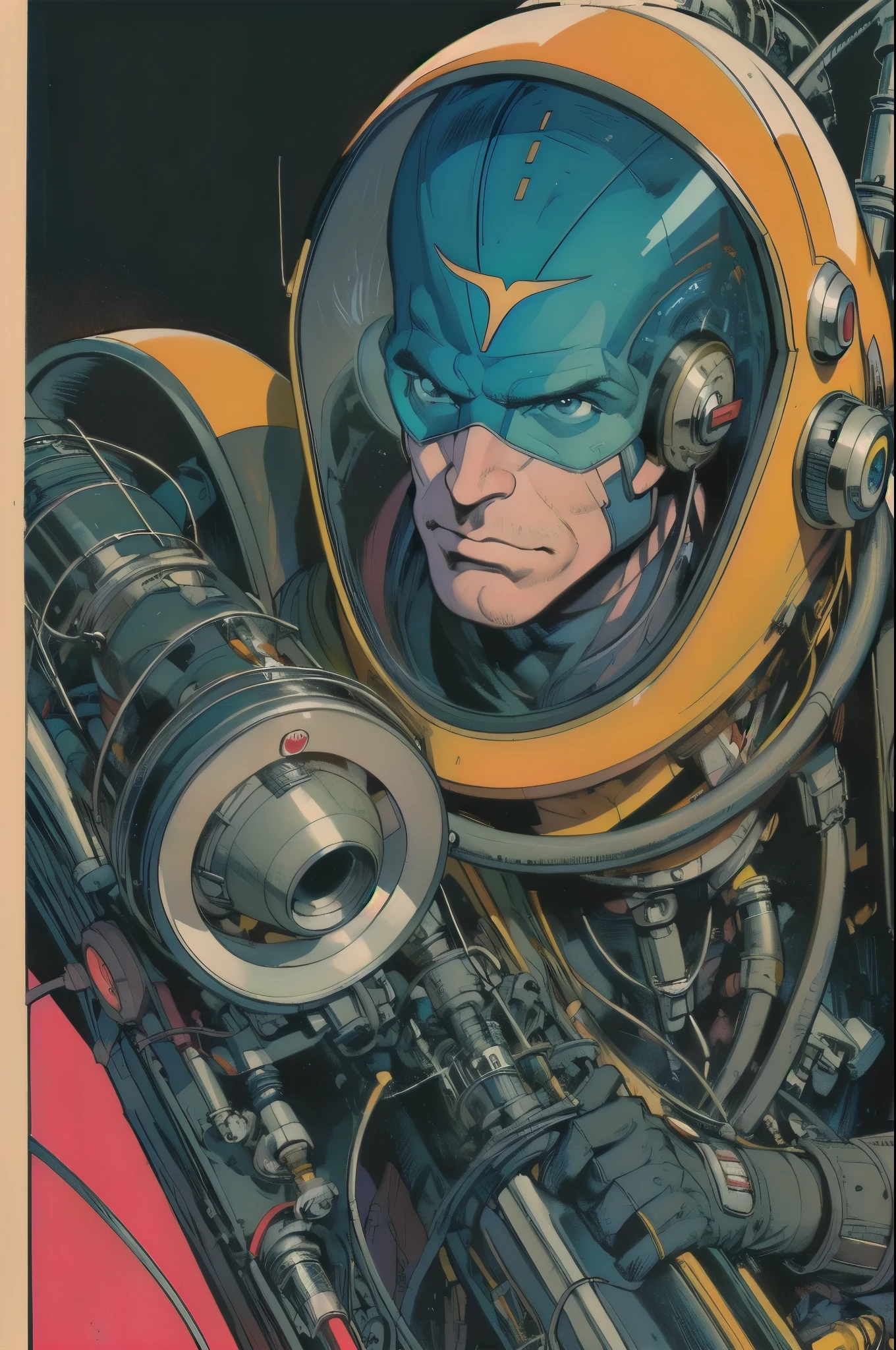 (((masterpiece,ultimate best quality))),(retro vintage movie poster),(((futuristic))),(((background: Incredibly Simple))),(((ultravoyager stranger man)))