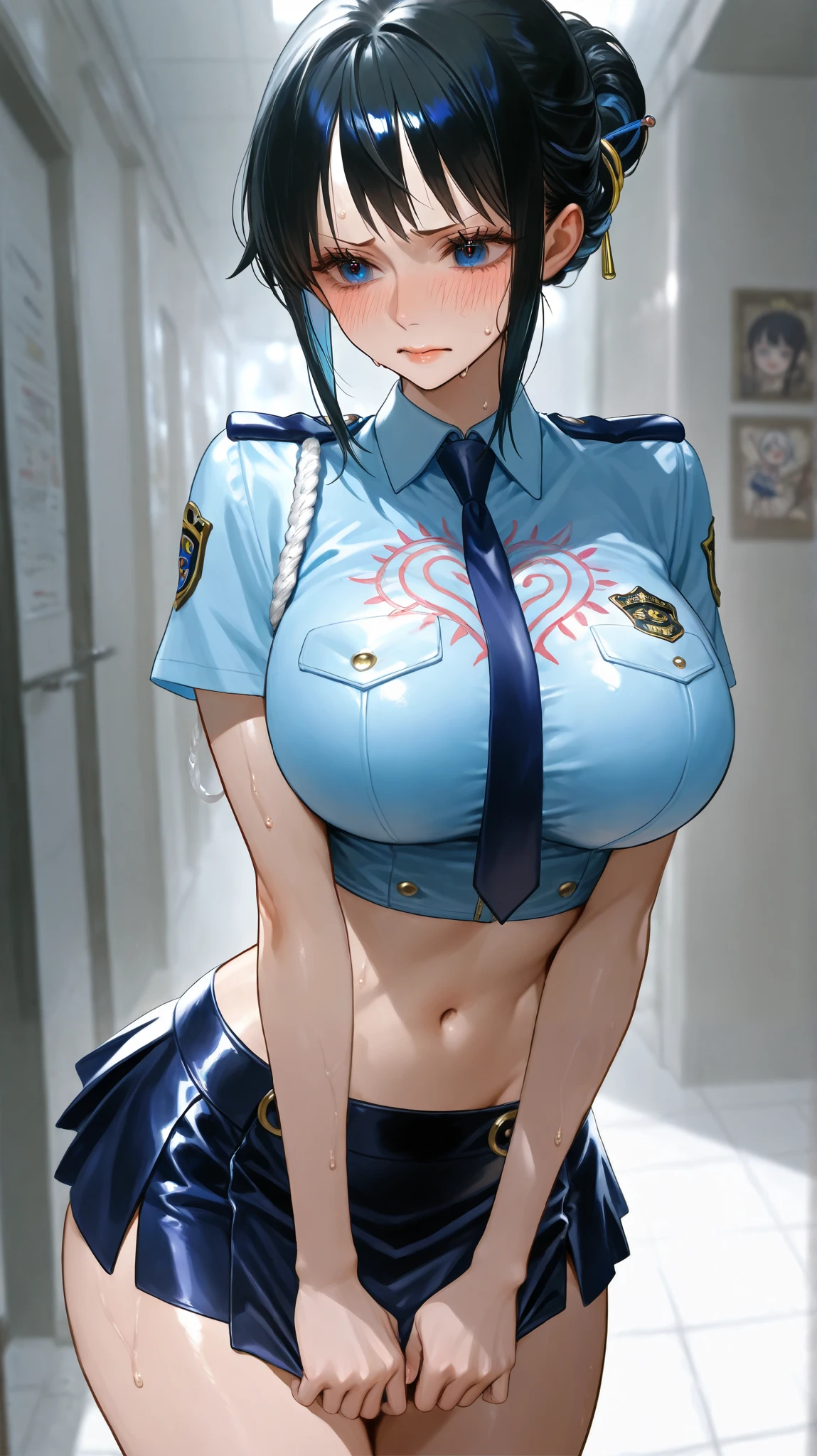 score_9, score_8_up, score_7_up, score_6_up, 2d, anime, illustration, 1girl, Super big tits, totally naked policewoman with huge boobs tied up with rope Super busty with huge nipples Erect nipples Pussy