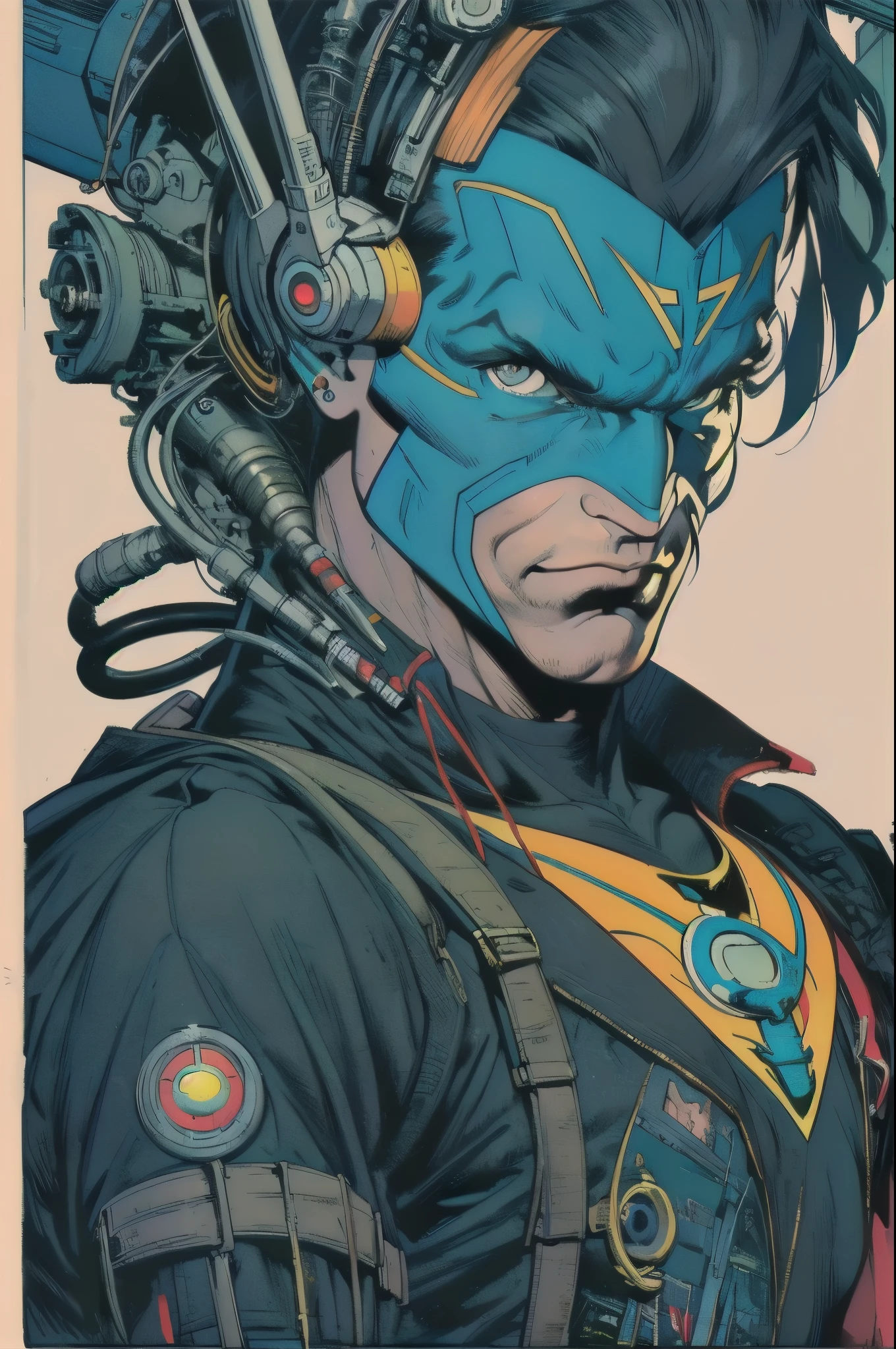 (((masterpiece,ultimate best quality))),(retro vintage movie poster),(((futuristic))),(((background: Incredibly Simple))),(((ultravoyager stranger man))),Complex wiring,dynamic angle