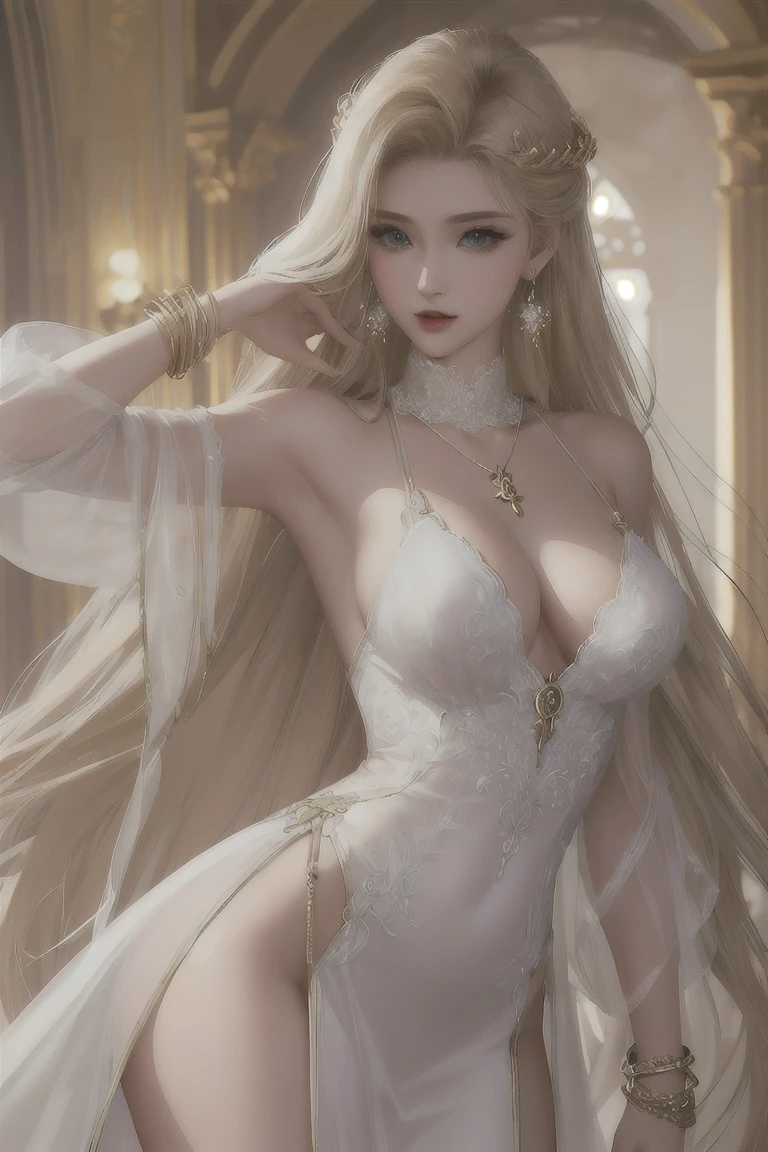 ((Top Quality, 8 thousand, Masterpiece: 1.3)), extremely charming girl, full body photo, huge breasts, breasts getting bigger, amazing breast size, G cup. Wearing big earrings, the skin is so white, the moist red lips, the waist is very thin, the thighs are very thin, the big ass, the skin is fair and smooth, the skin is smooth and fair, the skin is flawless, the skin is fair and shiny, the skin is cold and white, the camera focuses on the chest, the bright light, the white sweater, the lower body is exposed, the shoulders are bare, the light blonde hair, the hair is light blonde
