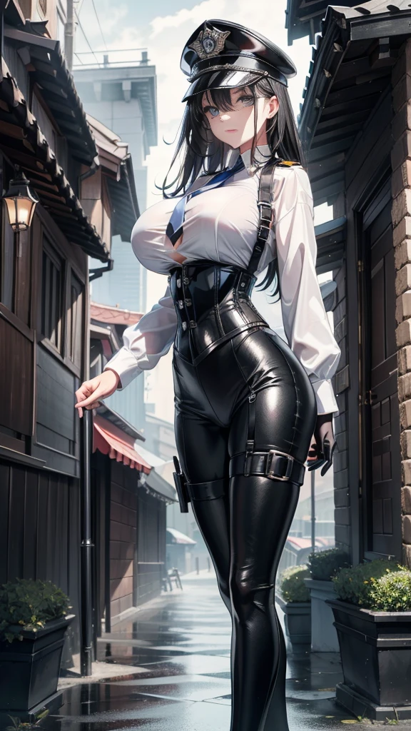 photorealistic, high resolution, 1 girl, blue hair, hips up, omertosa, skirt, black skirt, thighhighs, black thighhighs, wolf ears