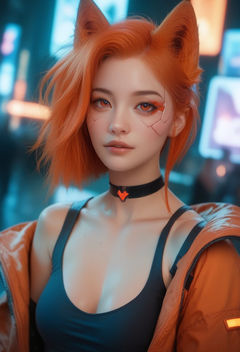 (Neon red thema:1.2), masterpiece, highest quality, 4K, (Photorealistic), bokeh, enlightenment,(1 perfect portrait of a girl), (A fascinating eye for perfect detail:1.2), colorful hair, (gradient hair), (neon red hair:1.6), (Cat ear:1.2), fantasy background, (exposed bare shoulders), (long-term alienation sleeve), (lean forward a little), head tilt, (movie lighting:1.2), oversized clothes, (seductive pose:1.4), (neon red background:1.6), Light red beautiful eyes, close up,