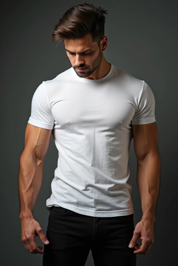 black male, blue jeans, White tank top, red dureg
