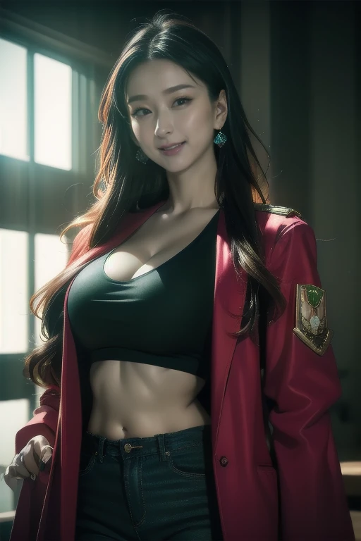 best image quality, excellent details, ultra high resolution, (realism: 1.4), ((close:0.75)), best illustrations, Favor details, High condensation 1 ready, 40 years old, With a beautiful and delicate face, perfect proportions, (stand up straight, normal breast, Chubby:0.4),(((red and blue micro bikini))、I like police patches on my bra., Wear a high-tech headset, Military Harness,( Have a machine gun), captain, Simple gray wall on background,