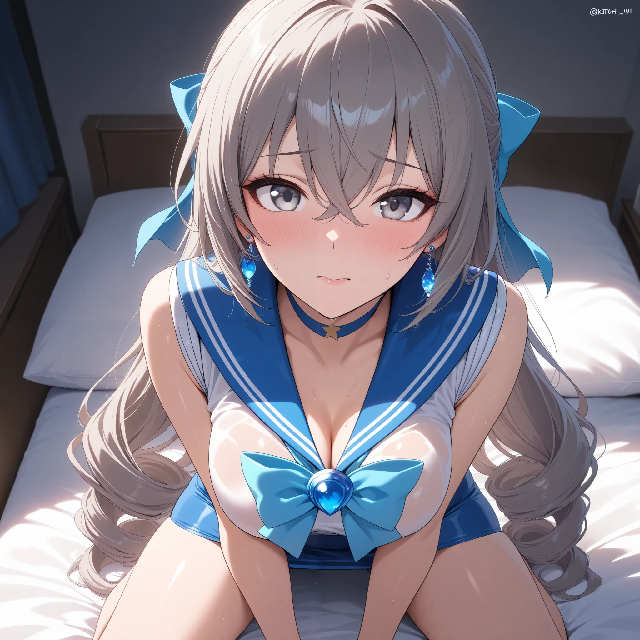 nsfw,((shifty, cat ear headphones blue shirt sailor collar white skirt wrist cuffs socks sneakers,)),((solo girl)),((Perfect body,))((Super beautiful,))((High quality,)), (sweaty,) (wet all over,) blush, steam,((big breast)),(shyly smile),((Lift up the hem of her skirt to show off her crotch,Pleated skirts that are too short and expose underwear,))pov, Looking at Viewer,cowboy shot,(lovehotel room),bukkake,cum on fullbody,