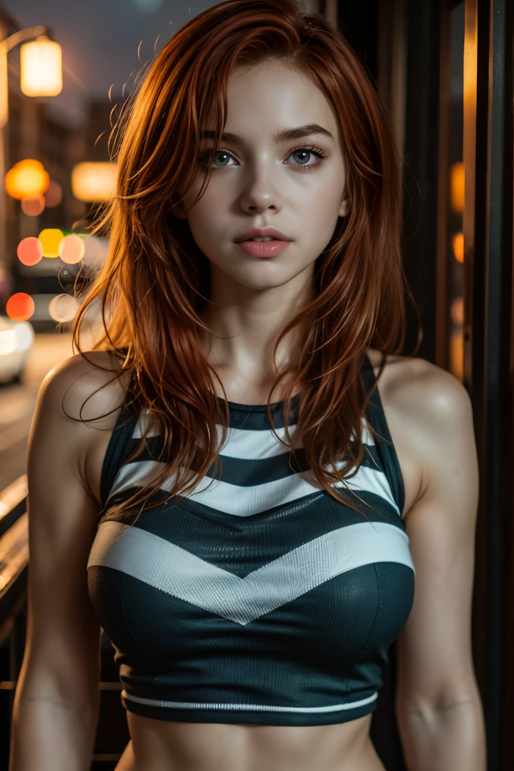 16k, HDR, RTX, photorealistic, 1 beautiful redhead woman with small freckles on her cheeks, cute, lips, red lipstick, long hair, looking at viewer, makeup, nose, realistic, (completely body), ((redhead woman with freckles)), raw photo,studio_shot,uhd, dslr, soft lighting, high quality, film grain, cute, lips, long hair, looking at viewer, makeup, nose, realistic, (complete body), raw photo, studio_shot, soft lighting, high quality, film grain,(1girl:1.3), Solo, (((Very detailed face)))), ((Very detailed eyes and face)))), Beautiful detail eyes, Body parts__, Official art, Unified 8k wallpaper, Super detailed, beautiful and beautiful, beautiful, masterpiece, best quality, original, masterpiece, super fine photo, best quality, super high resolution, realistic realism, sunlight, full body portrait, (amazing beauty), dynamic pose, delicate face, vibrant eyes, (from the front), She wears Spider-Man suit, red and black color scheme, spider, very detailed city roof background, rooftop, overlooking the city, detailed face, detailed complex busy background, messy, gorgeous, highly detailed skin, realistic skin details, visible pores, clear focus, volumetric fog, DSLR, high quality, film grain, fair skin, photo realism, lomography, futuristic dystopian megalopolis, translucent