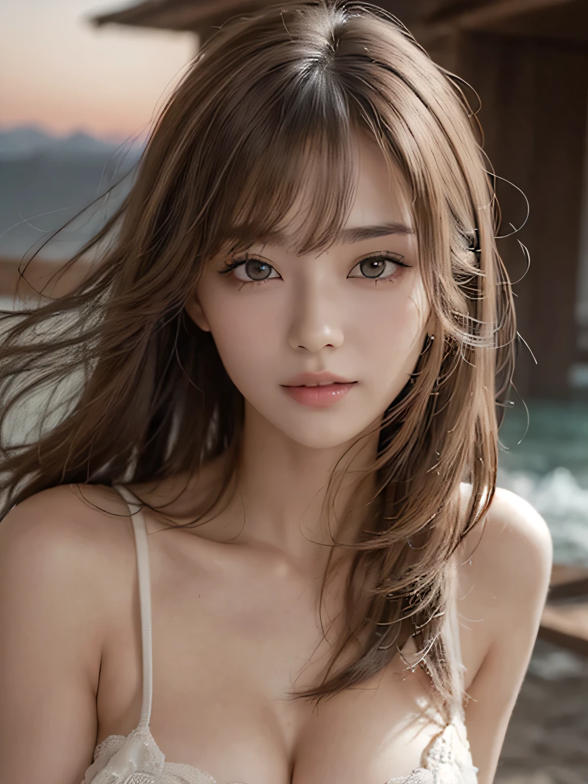 masutepiece, Best Quality, Illustration, Ultra-detailed, finely detail, hight resolution, 8K Wallpaper, Perfect dynamic composition, Beautiful detailed eyes, Wear a dress, Natural Color Lip,Beach, Random and cute poses, Kissing face,Close your eyes,Face Kiss Viewer,Perfect and beautiful face,Cute,Sexy face,Sunset,A face that felt ecstasy,Feminine face,Expression of excitement ?????? having sex