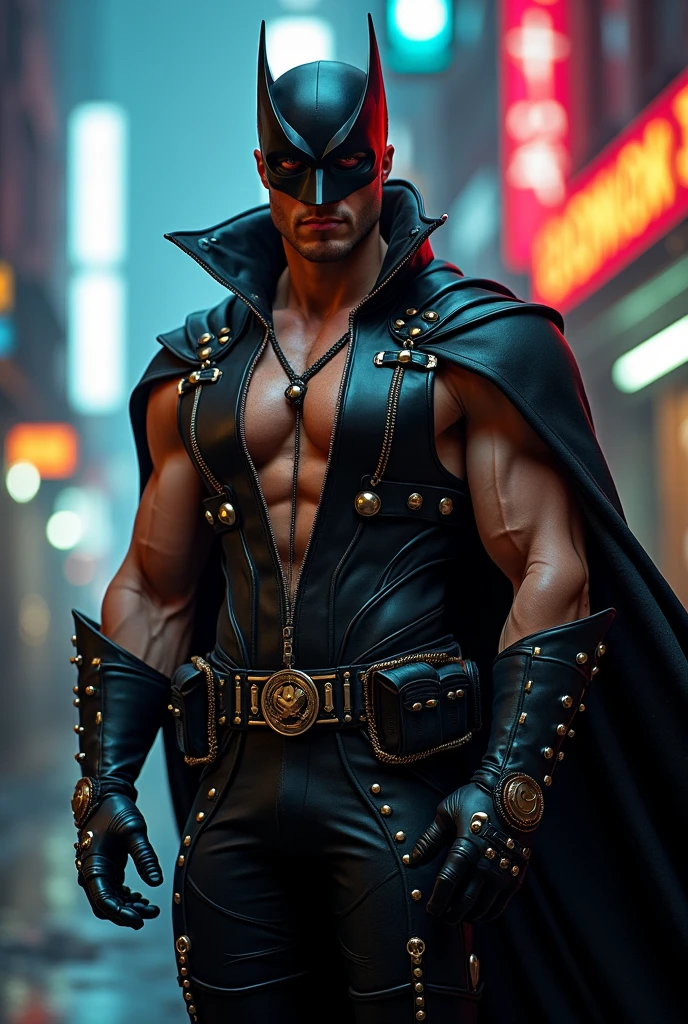 Full body photo of an Black muscular man, 44 years old, shirtless, military haircut, beardless, moustache, muscular shoulders, muscular arms, muscular forearms, muscular breasts, muscular butt, Muscular thighs, muscular calves, wearing shiny cavalry leather boots, black leather belt, black leather gloves black leather pants, black leather harness, SS cap, 6,7 feet tall, thin torso.