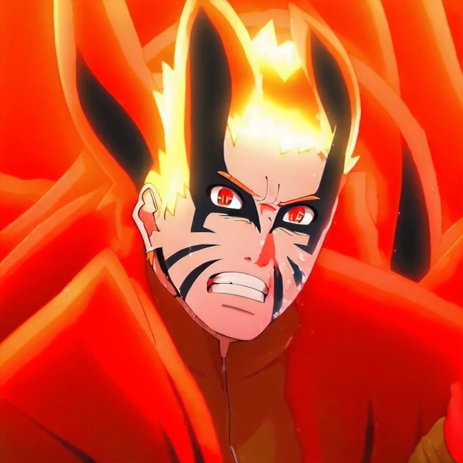 1st grade, Naruto _baryon, hand_slavery, face_Brands, All_red body_ Background Story, simple_ Background Story, orange red clothes, shine, , alone, top quality,
