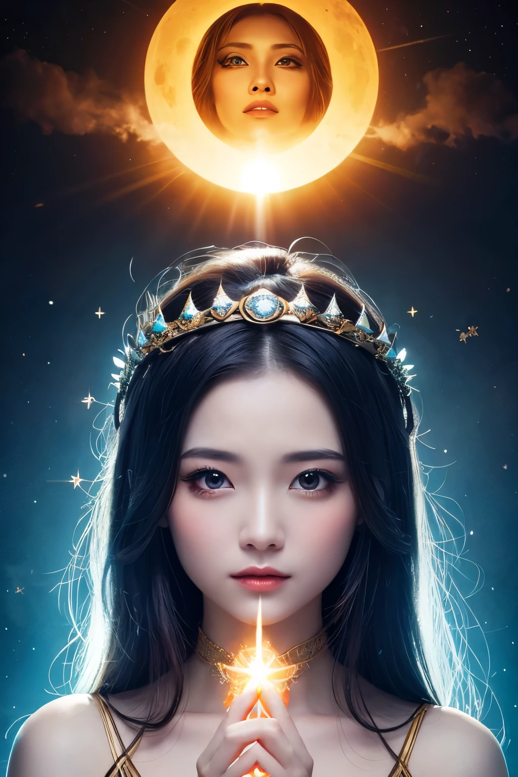 Beautiful Goddess。She has an air of elegance and mystery.、She has beautiful long blonde hair and big, sparkling blue eyes.。The goddess&#39;s costume is elegant、It is decorated with ornaments and patterns that represent heaven.。Looks like Aphrodite。４K。high resolution。The background is lush forest and beautiful flowers.々Spread、The soft light surrounds the goddess.。Her expression is charming and loving.、She has a smile that captivates everyone who sees her.。as a whole、Please make the illustration evoke a feeling of holiness and love.。