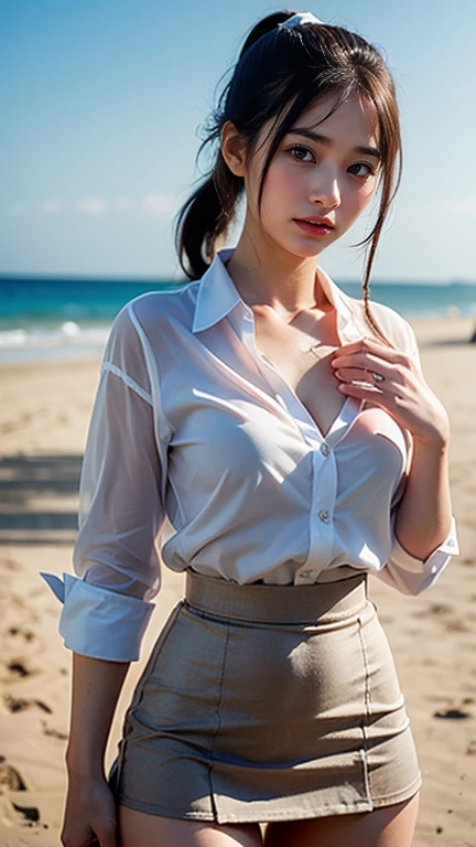 ((Best quality, 8K, tmasterpiece:1.3)), Sharp:1.2, Beautiful woman with perfect figure:1.4, Slim abs:1.2, ((Layered Hair Style,Colossal tits:1.2, )), (Long shirt with wet white buttons:1.1),(Sateen,the street:1.2),Soaked pubic hair:1.1,Highly Detailed Face and Skin Textur,full-body view, face to the viewer,You will let go of today’s persistence and reluctance,Leave with some regrets,