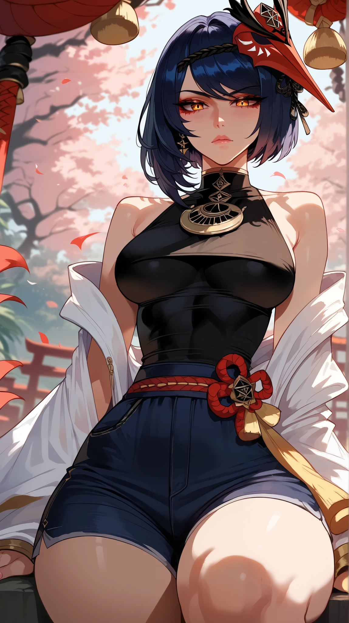 gorgeous girl, wide hips, narrow waist, medium breast, pretty face, glowing perfect skin, wearing letex leggings and white crop top, background of a intricately detailed aesthetic street that goes to a mountain, modern buildings in background, ultra high quality, intricately detailed, super detailed anime illustration, masterpiece, vibrant, complex detail, ghibili studio,
