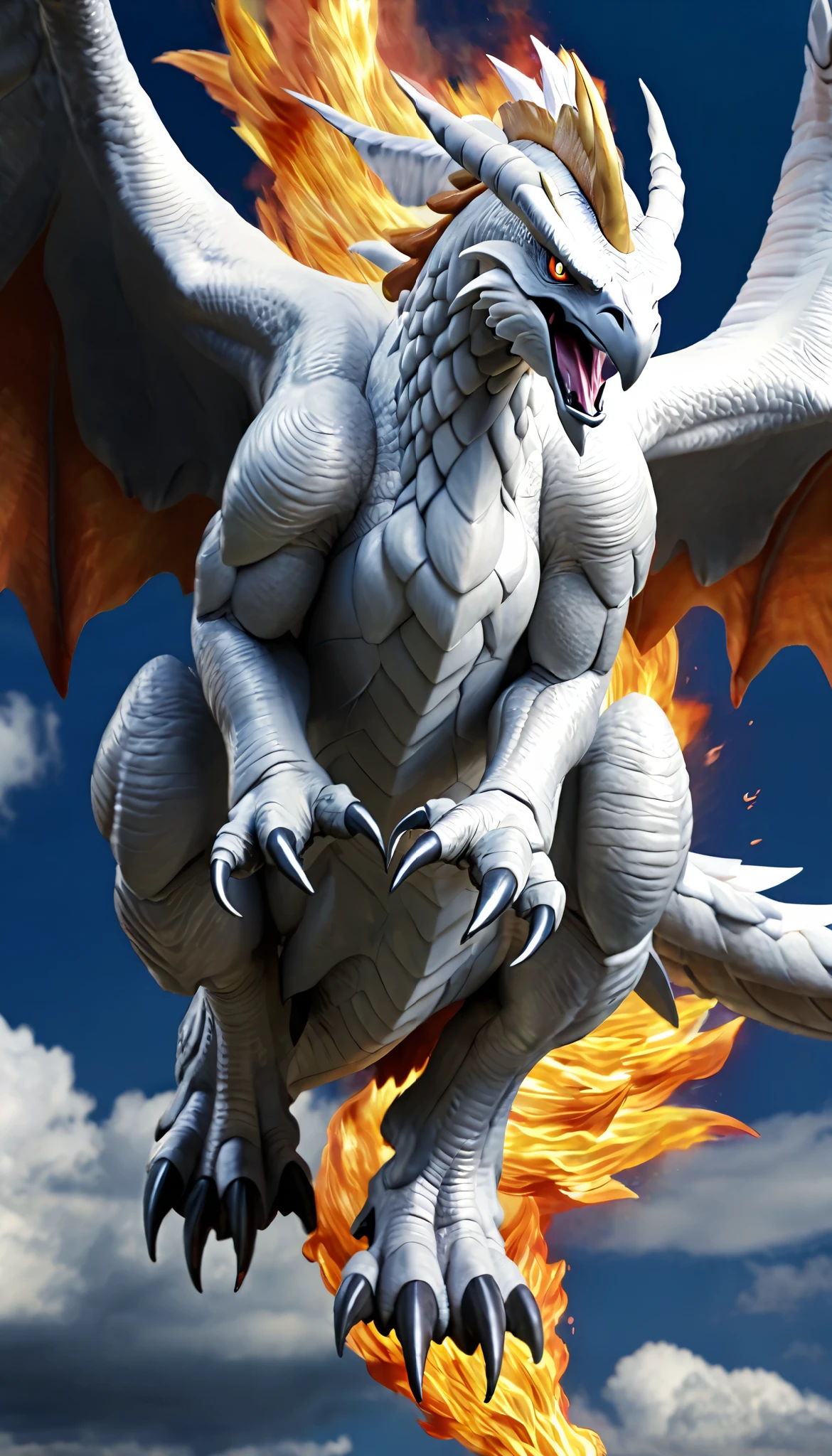 Reshiram,inflammation, is flying,live-action, high definition ,3d