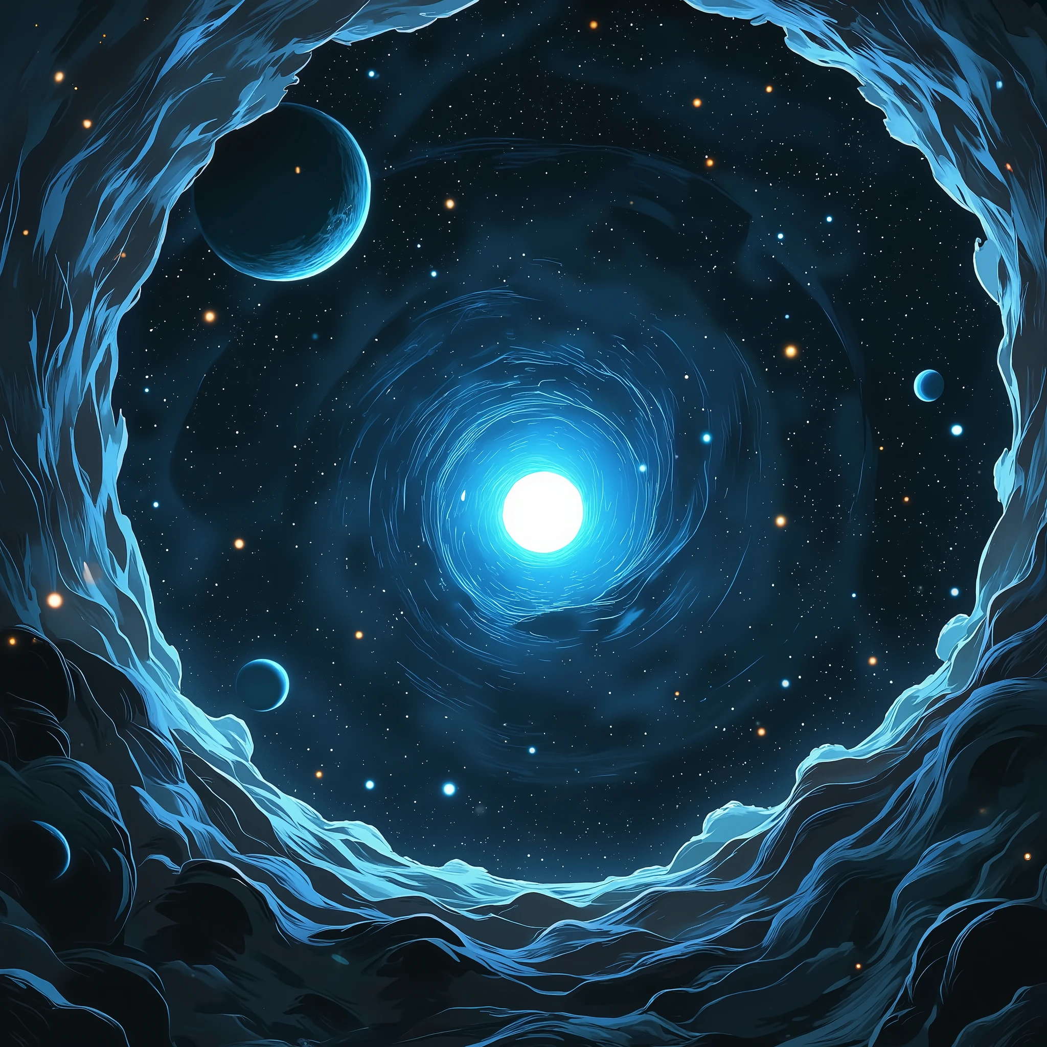 Boundless space, planets full of life.
