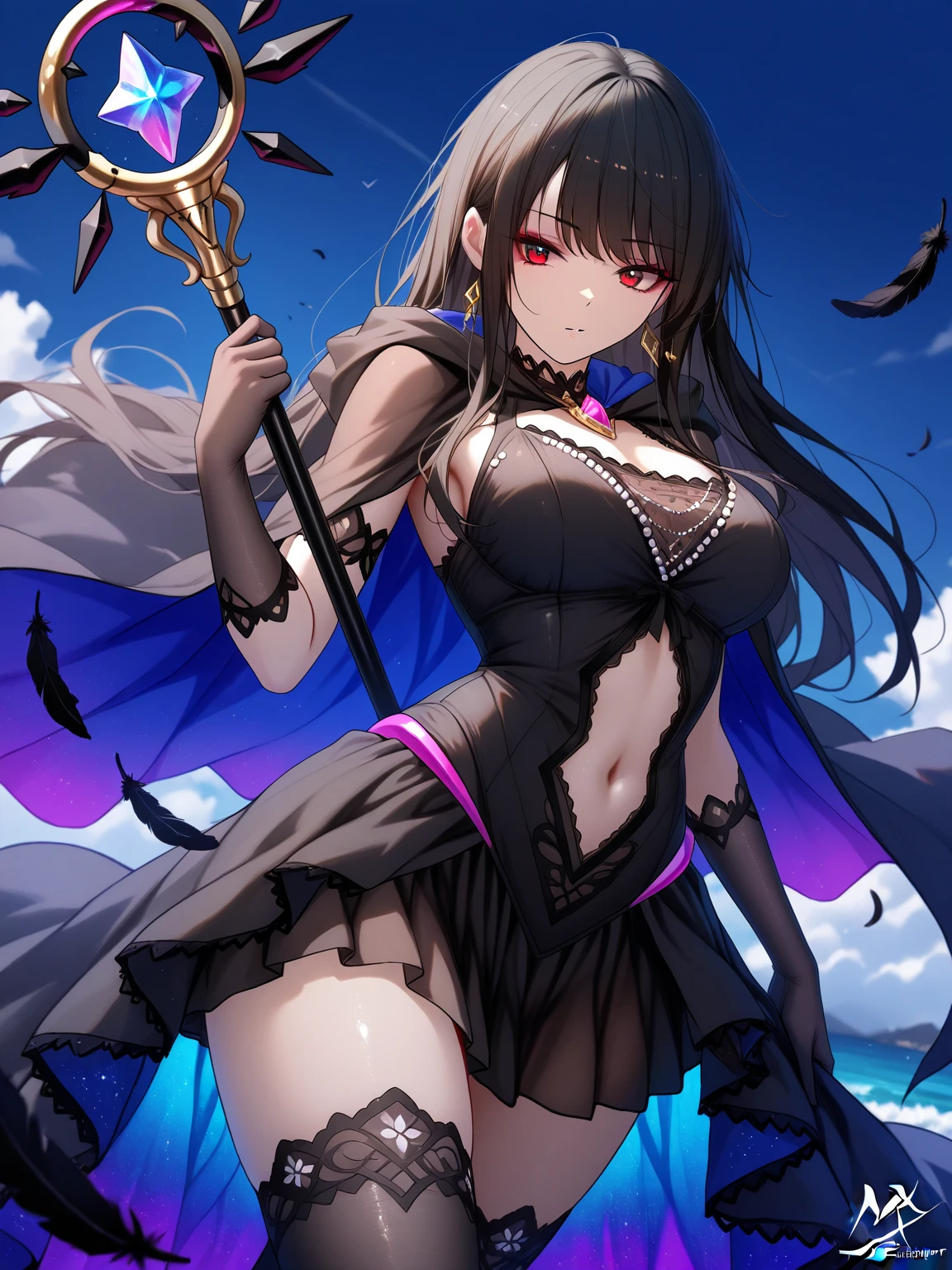 (Masterpiece), (Best Quality), Omnipotent, Full Moon, (Blackleg Decoration), 1girl, (Raven), White Chain, Ruins, 1gir, flower, flowd_flood, floud_moon, (crow), chain, ruins, 1gir, in flower, black_bikini, 1 girl in lace, navel,